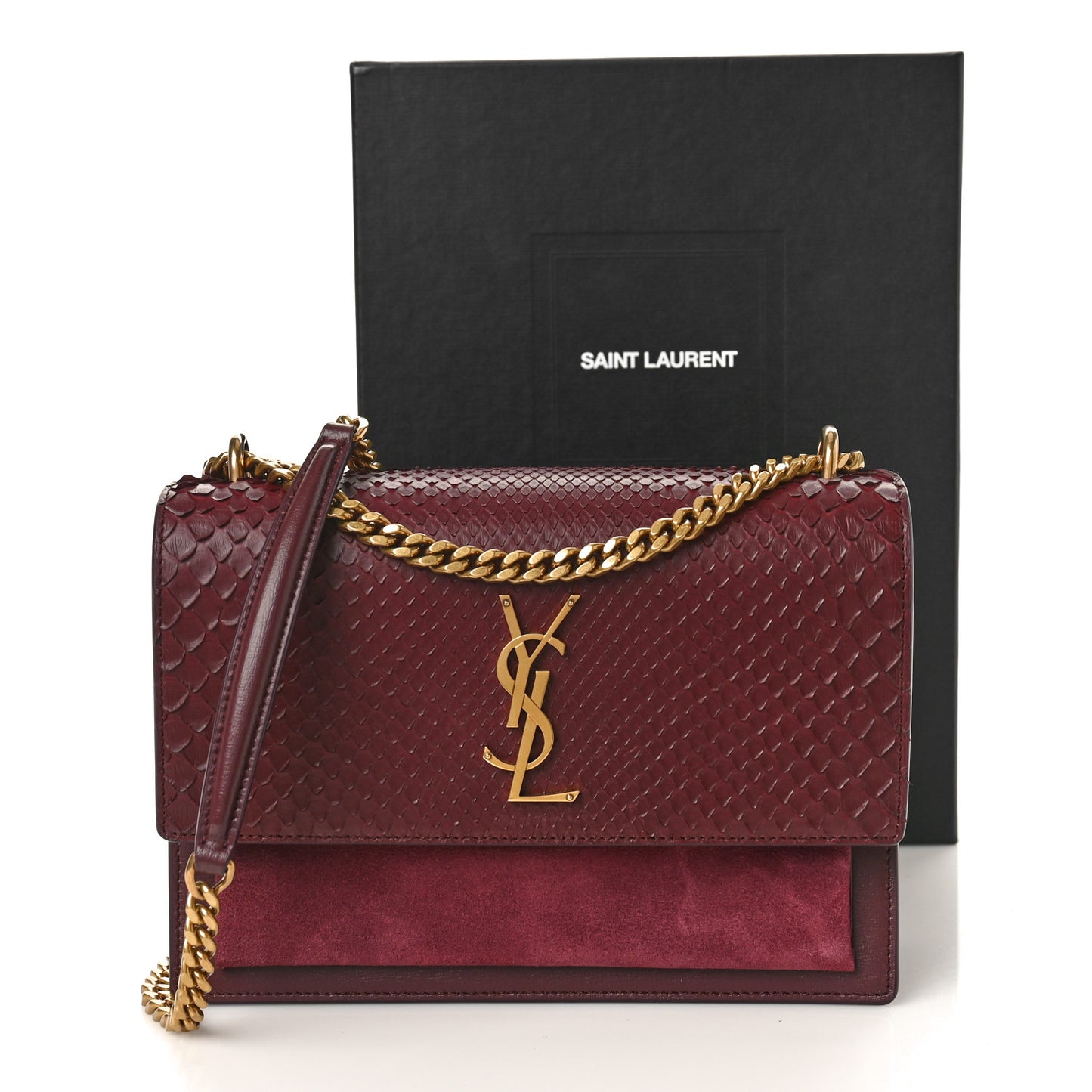 Calfskin Snakeskin Suede Medium Monogram Sunset Burgundy