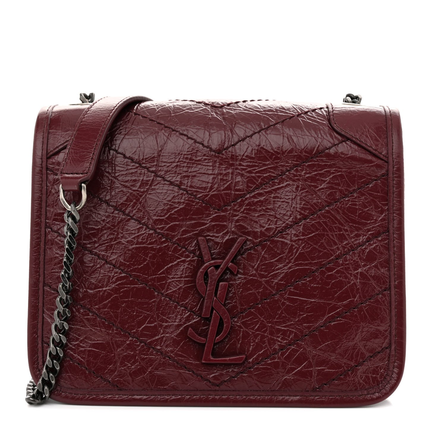 Crinkled Calfskin Matelasse Monogram Niki Chain Wallet Dark Legion Red