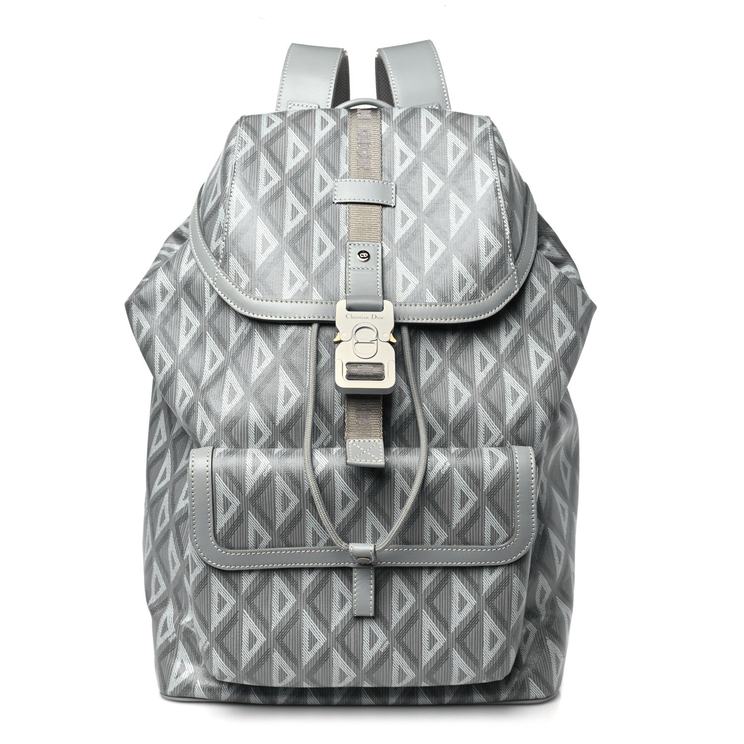 Christian Dior Coated Canvas CD Diamond Flap Backpack Gray 1626945