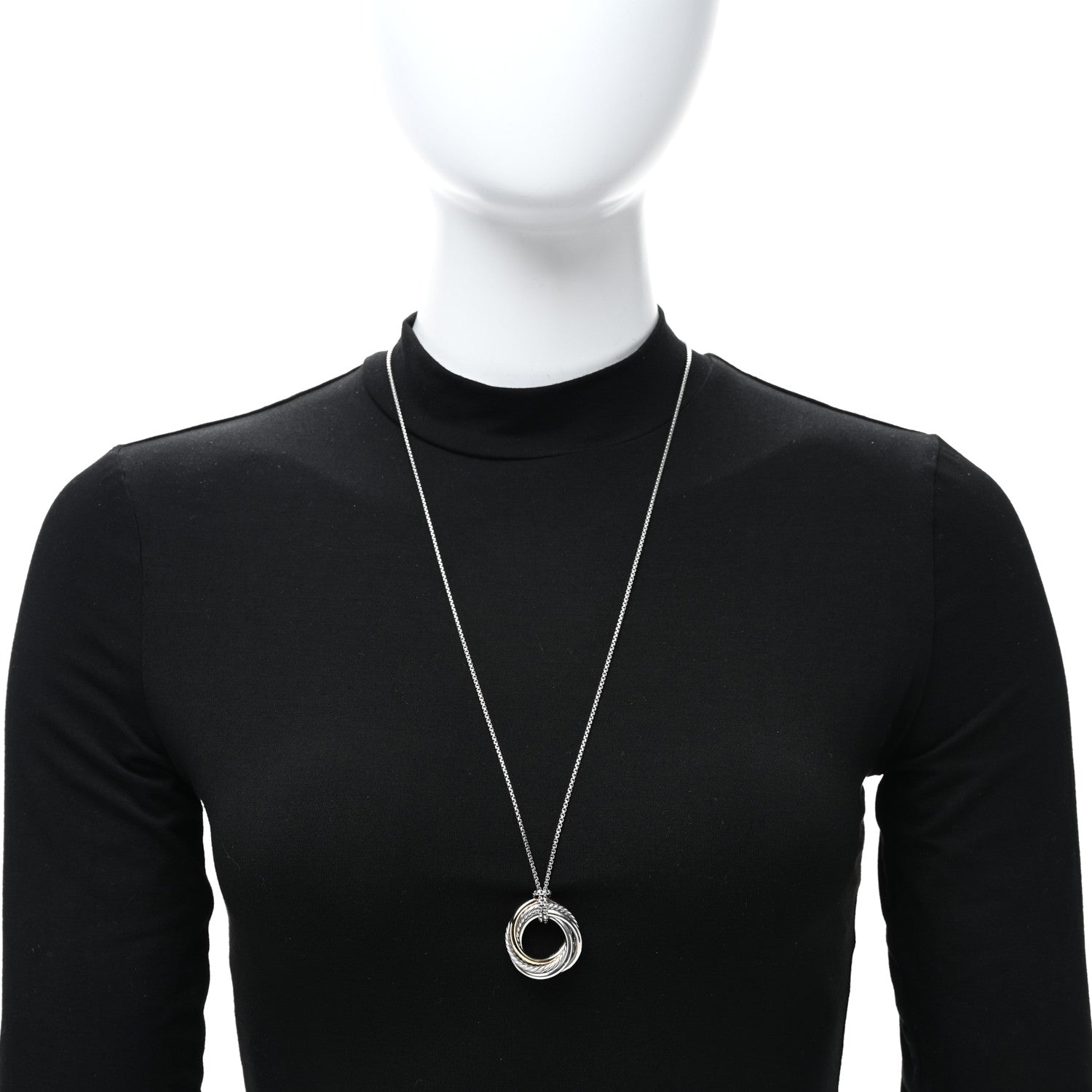 David Yurman Sterling Silver 14K Yellow Gold 28mm Crossover Pendant Necklace 2 of 4