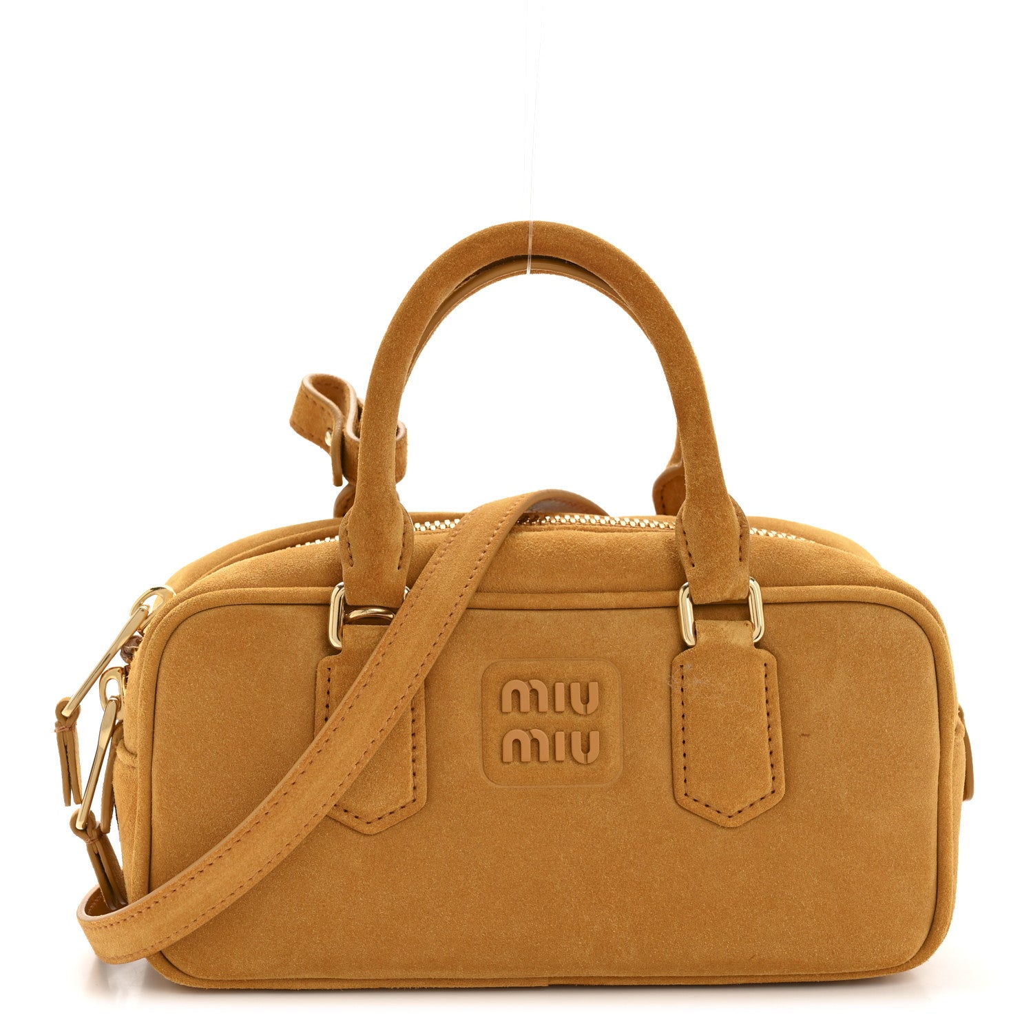Miu Miu Suede Padded Regular Arcadie Top Handle Bag Whiskey