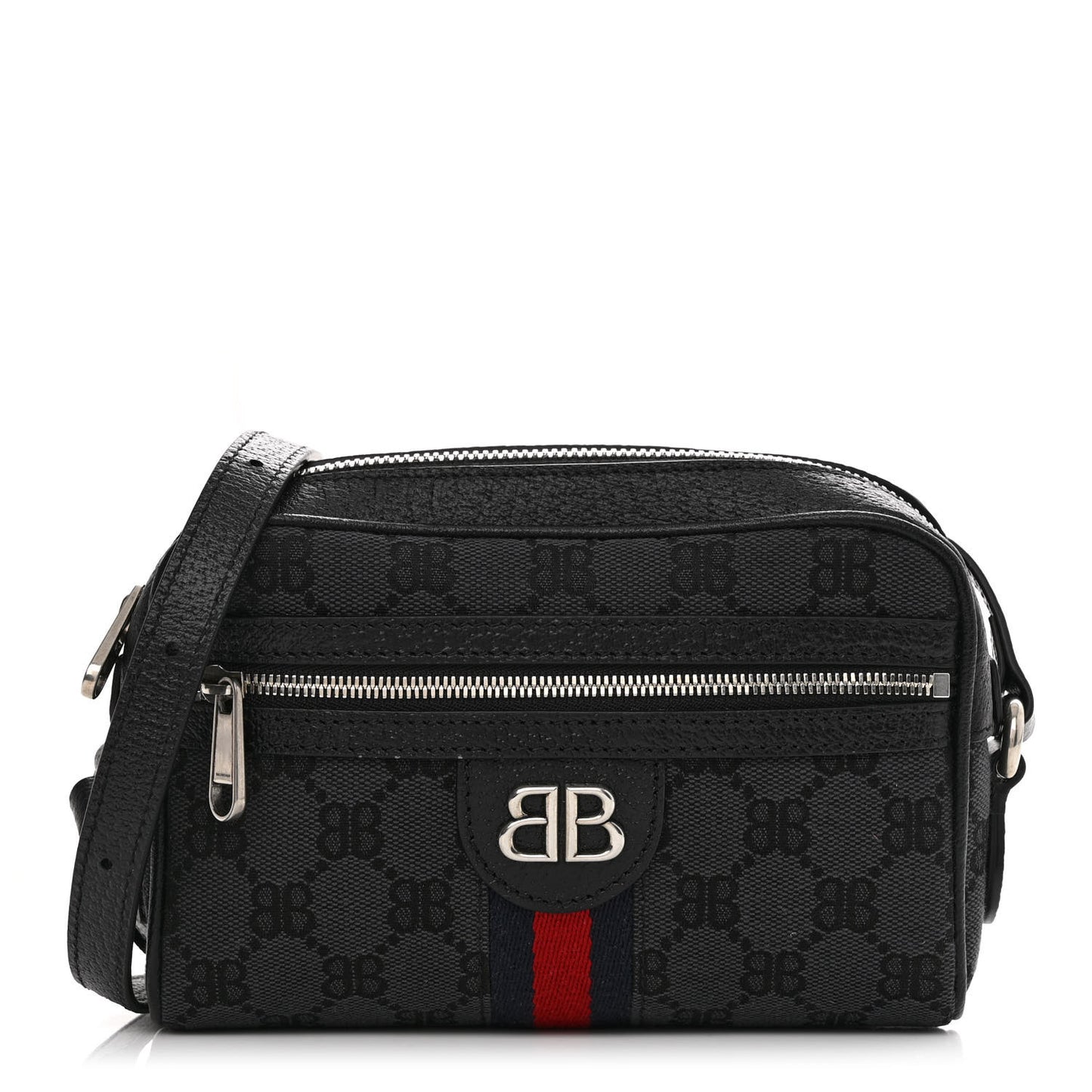 X BALENCIAGA BB Monogram Web Mini Ophidia Shoulder Bag Black