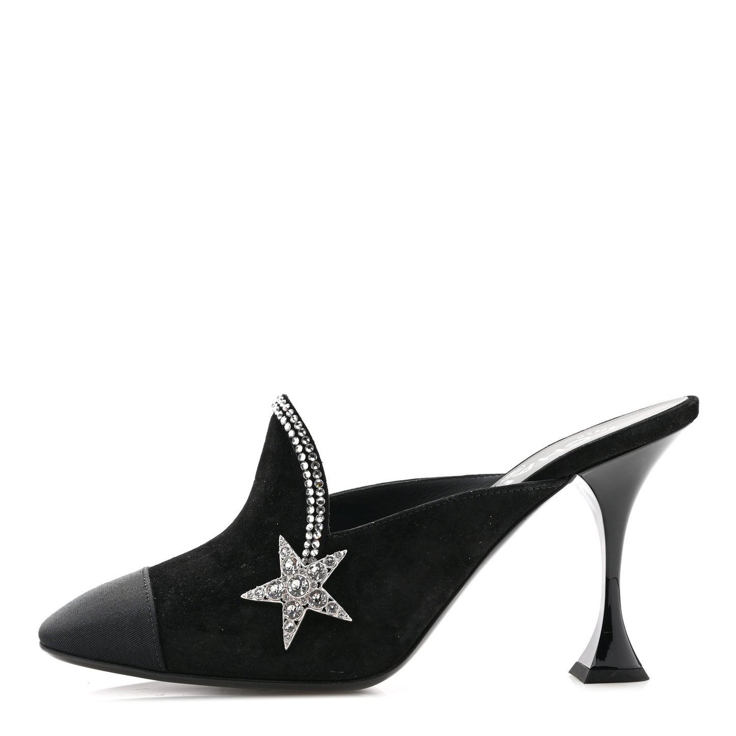 Suede Grosgrain Crystal Star Mules 37 Black