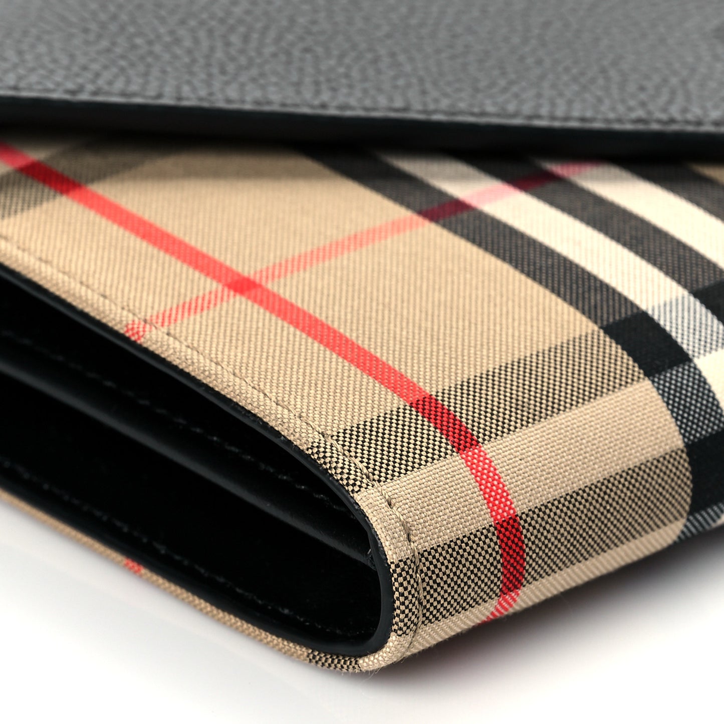 Grainy Calfskin Vintage Check Wallet With Detachable Strap Black