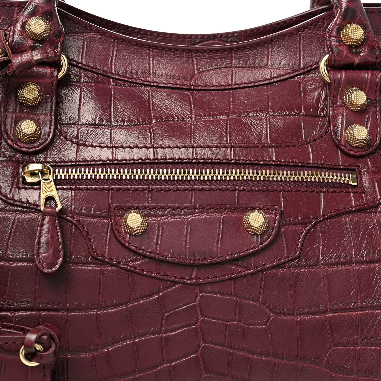 Balenciaga Calfskin Crocodile Embossed Giant 12 Gold Hardware City Violet Prune 7 of 9