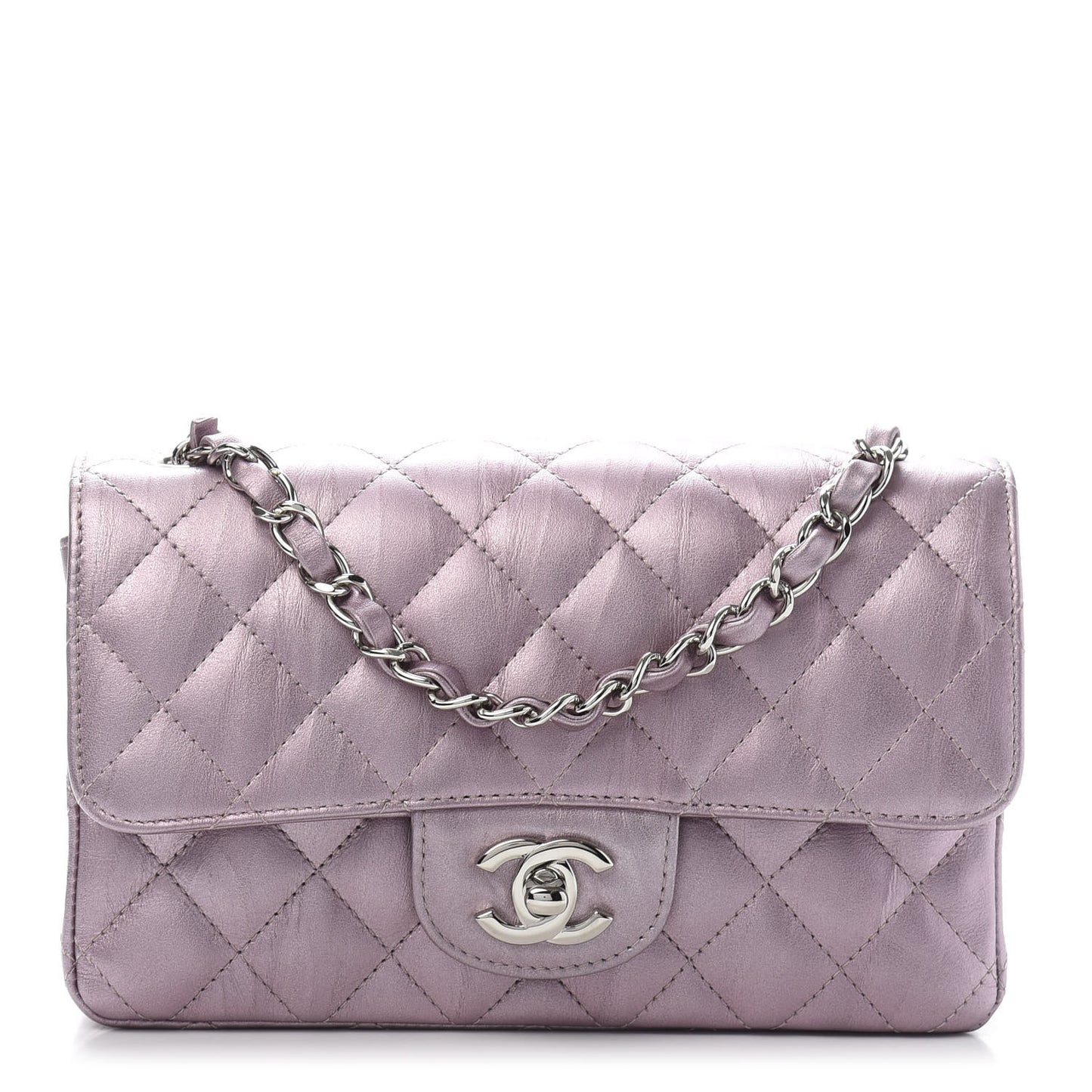 Metallic Calfskin Quilted Mini Rectangular Flap Pink