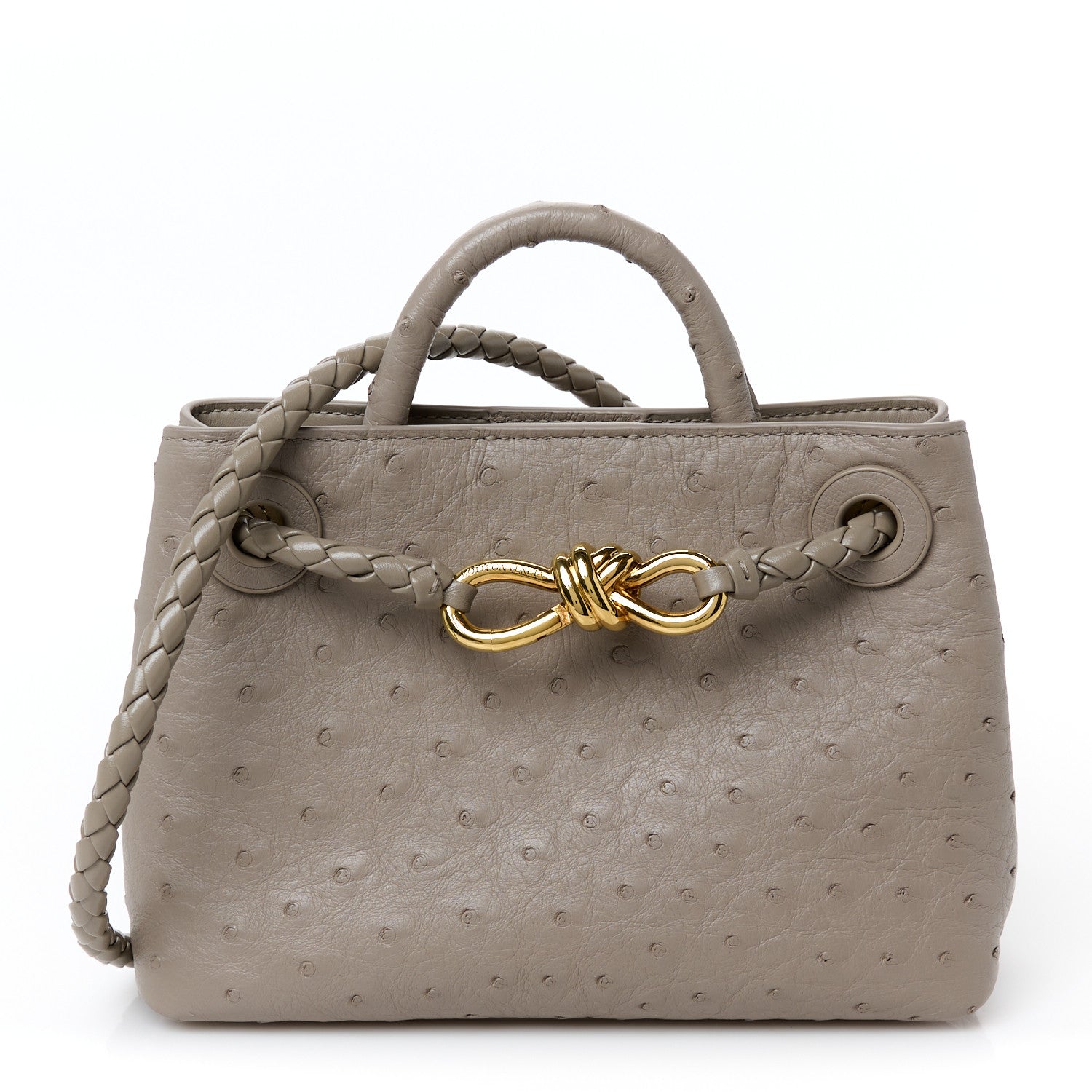 Bottega Veneta Ostrich Mini Andiamo Shoulder Bag Limestone 1752000