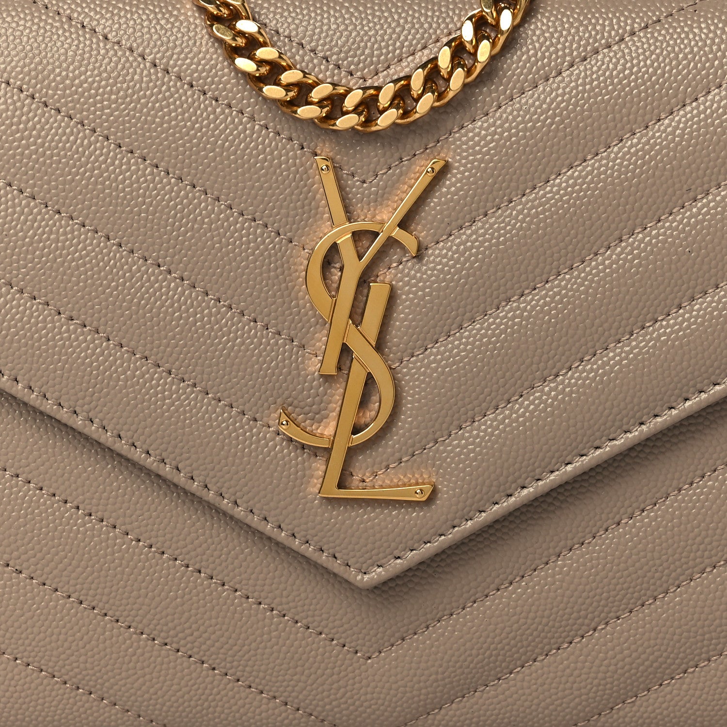 Saint Laurent Grain De Poudre Matelasse Chevron Monogram Chain Wallet Nude Powder 7 of 9
