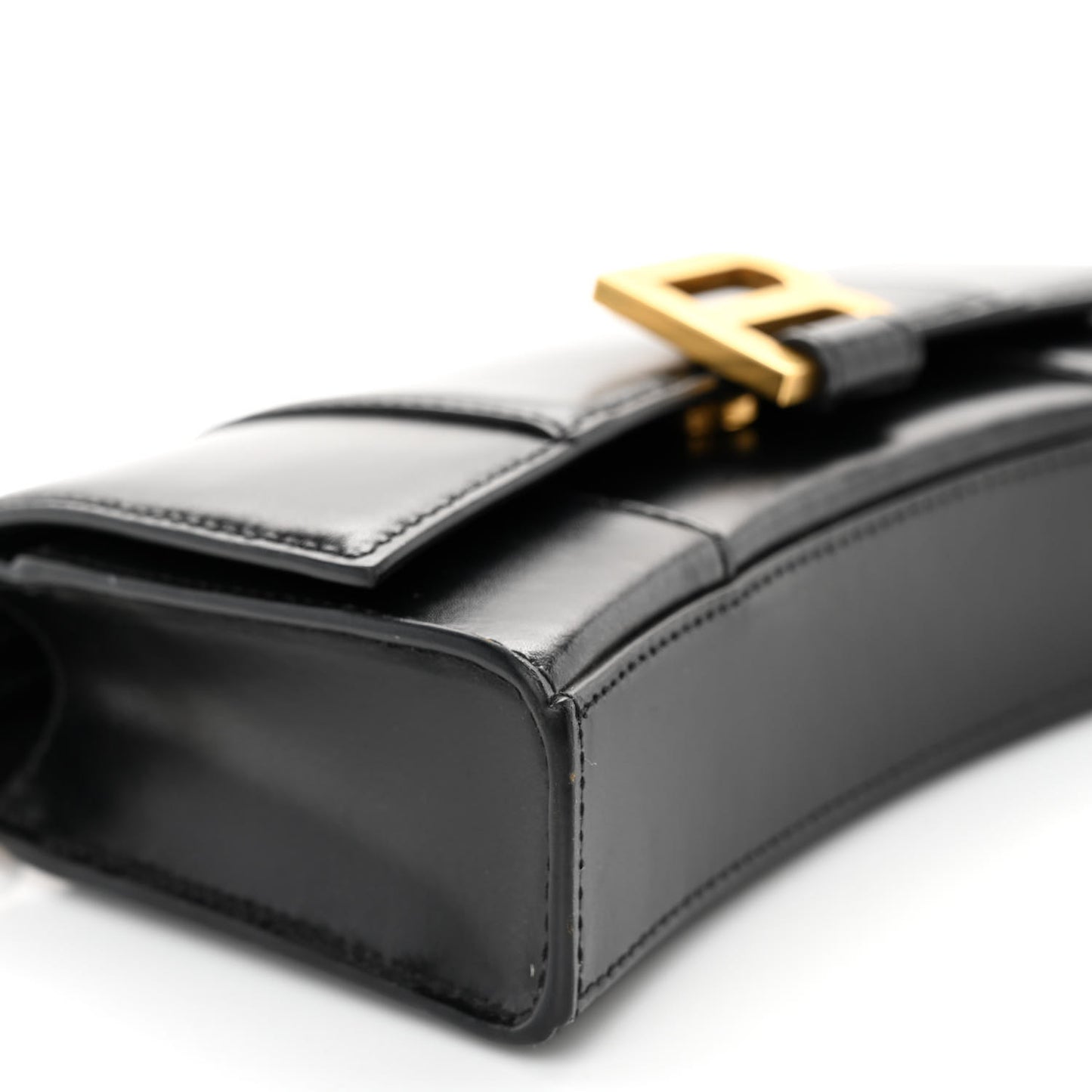 Shiny Box Calfskin Hourglass Chain Bag Black