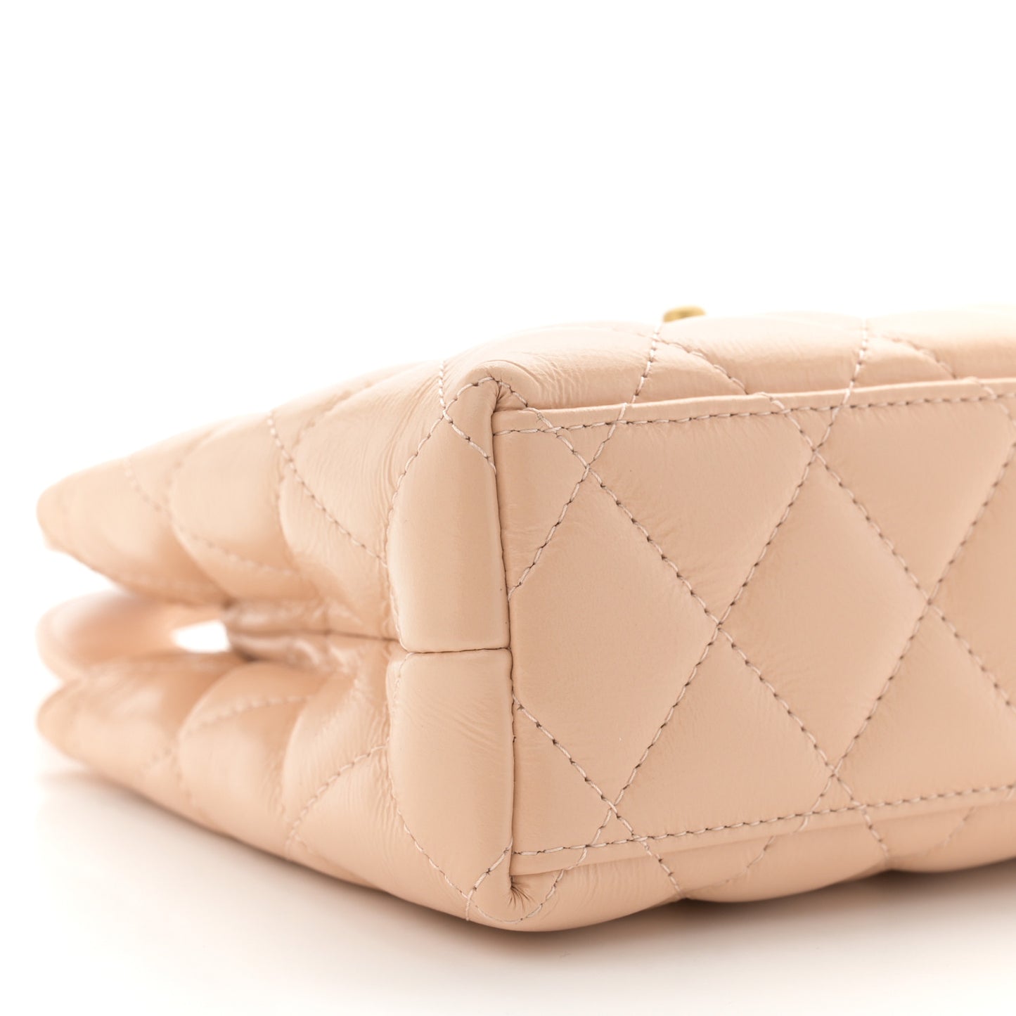 Shiny Aged Calfskin Quilted Nano Kelly Shopper Beige