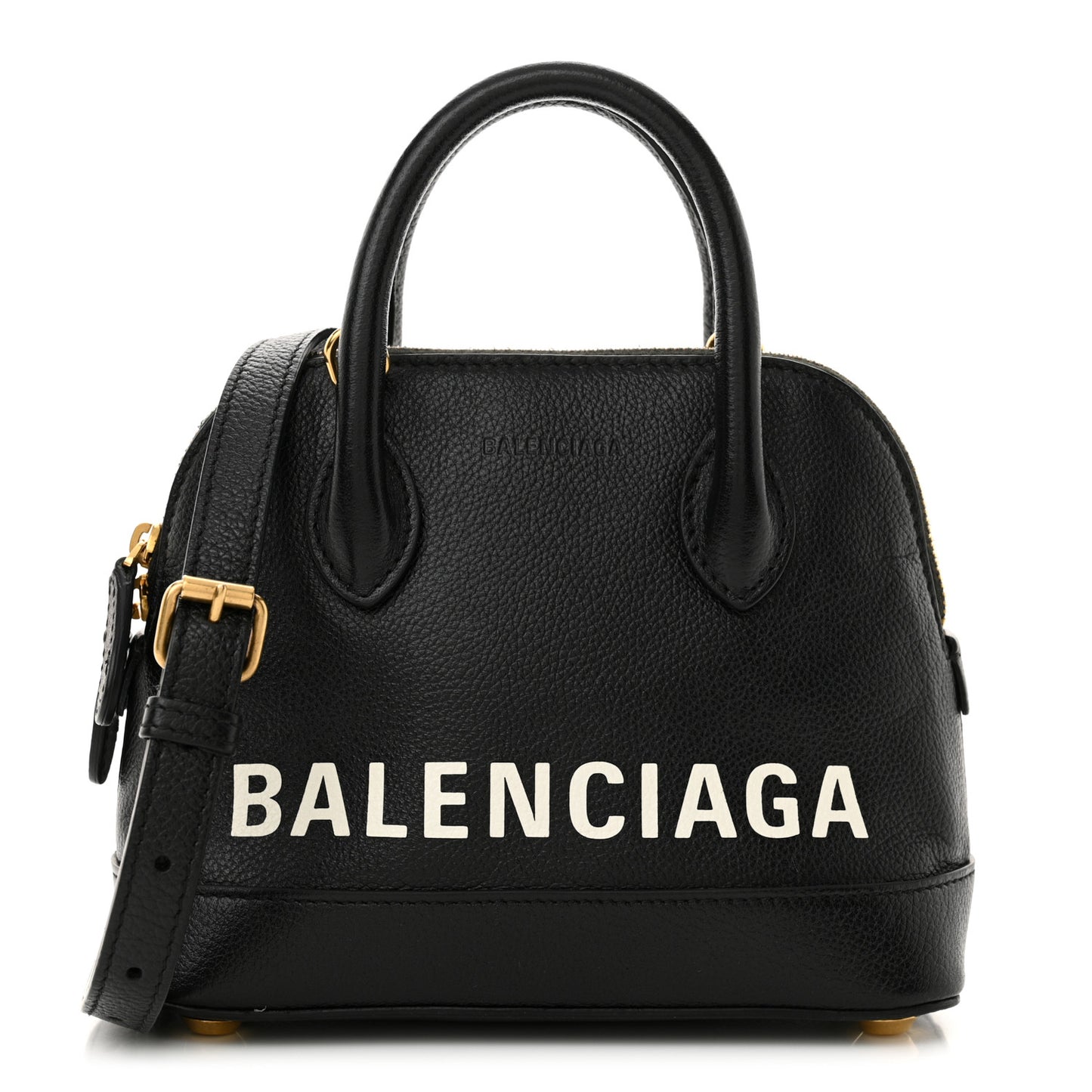 Signature Grained Calfskin XXS Ville Top Handle Bag Black White