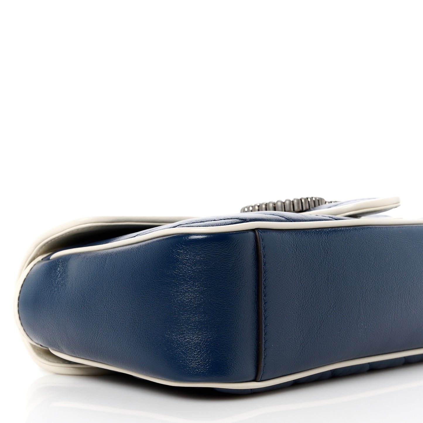 Vintage Effect Calfskin Matelasse Diagonal Small Torchon GG Marmont Shoulder Bag Blue Agata Mystic White