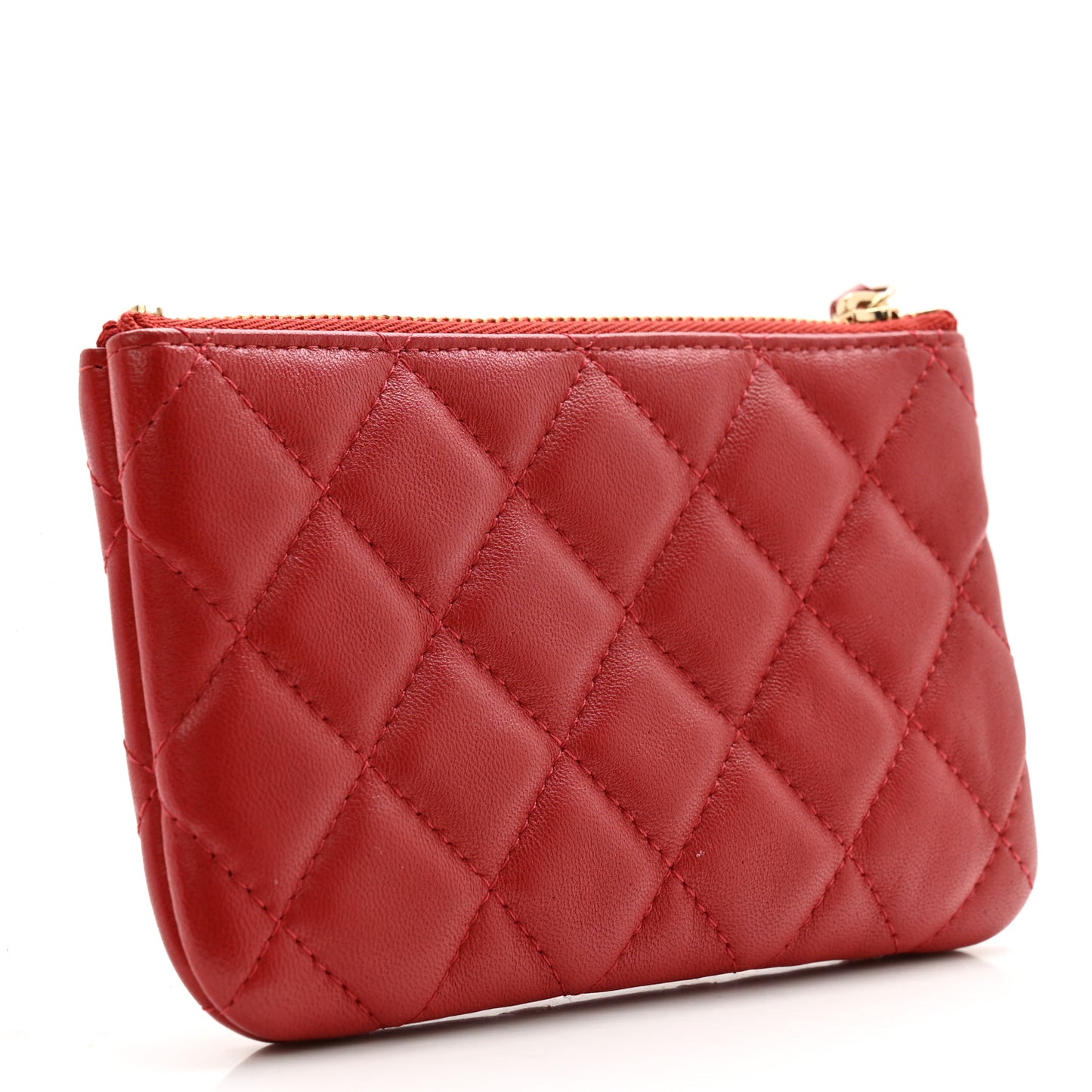 Lambskin Quilted Small Cosmetic Case Red