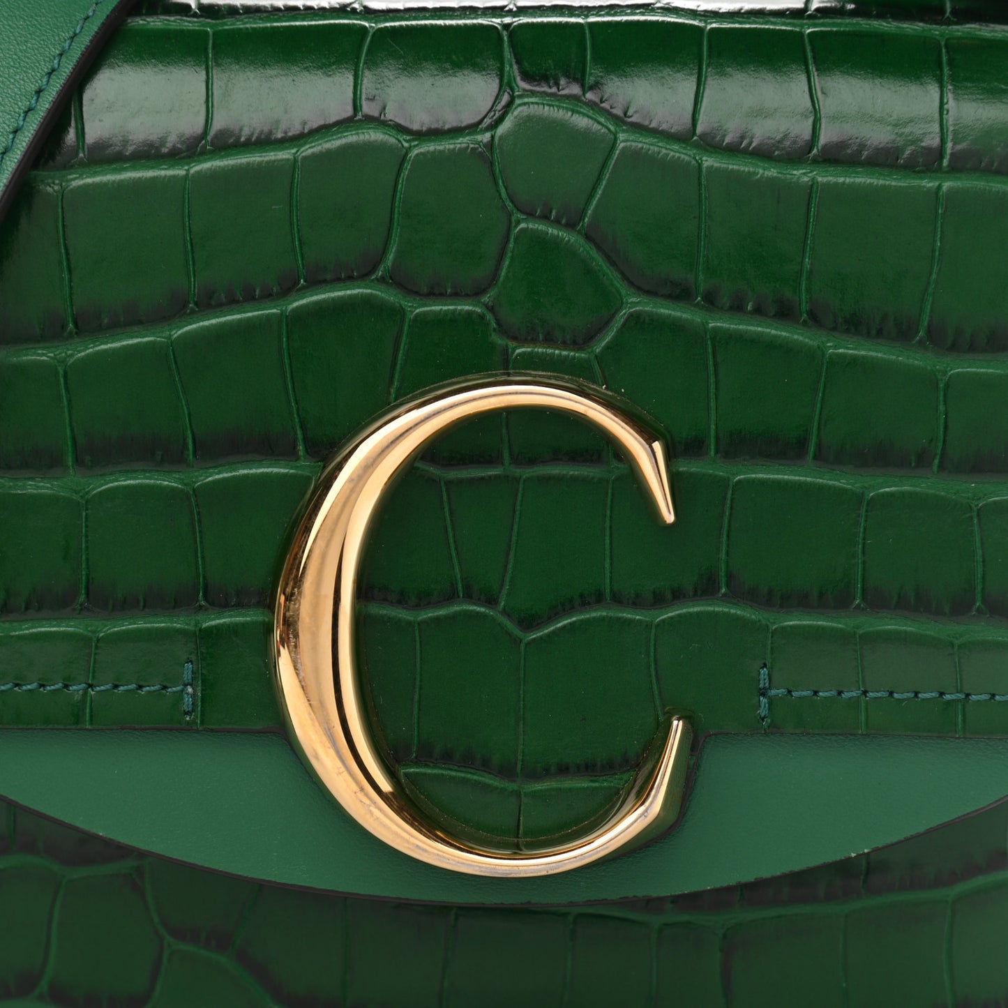 Calfskin Crocodile Embossed Mini C Double Carry Woodsy Green