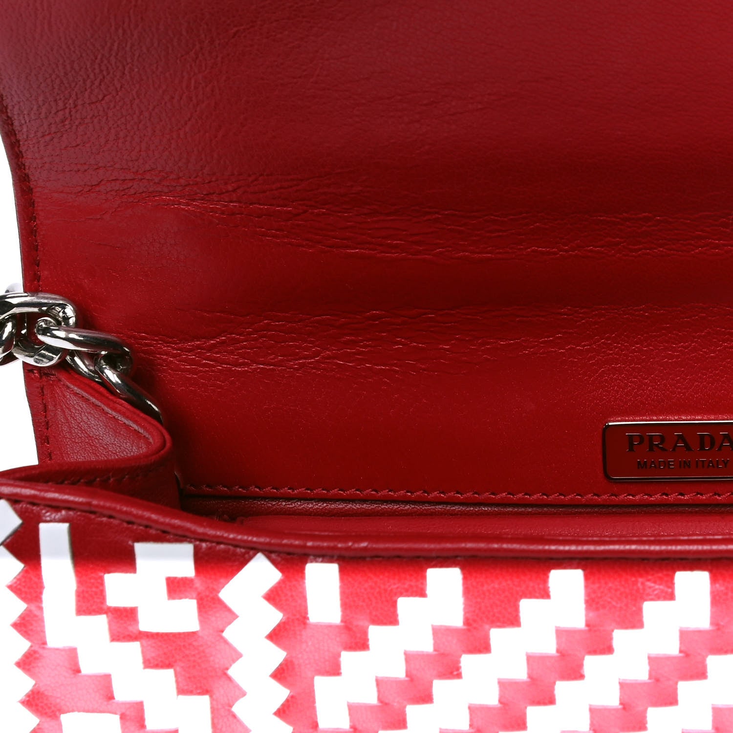 Prada Madras Woven Shoulder Bag Fuoco White 5 of 6