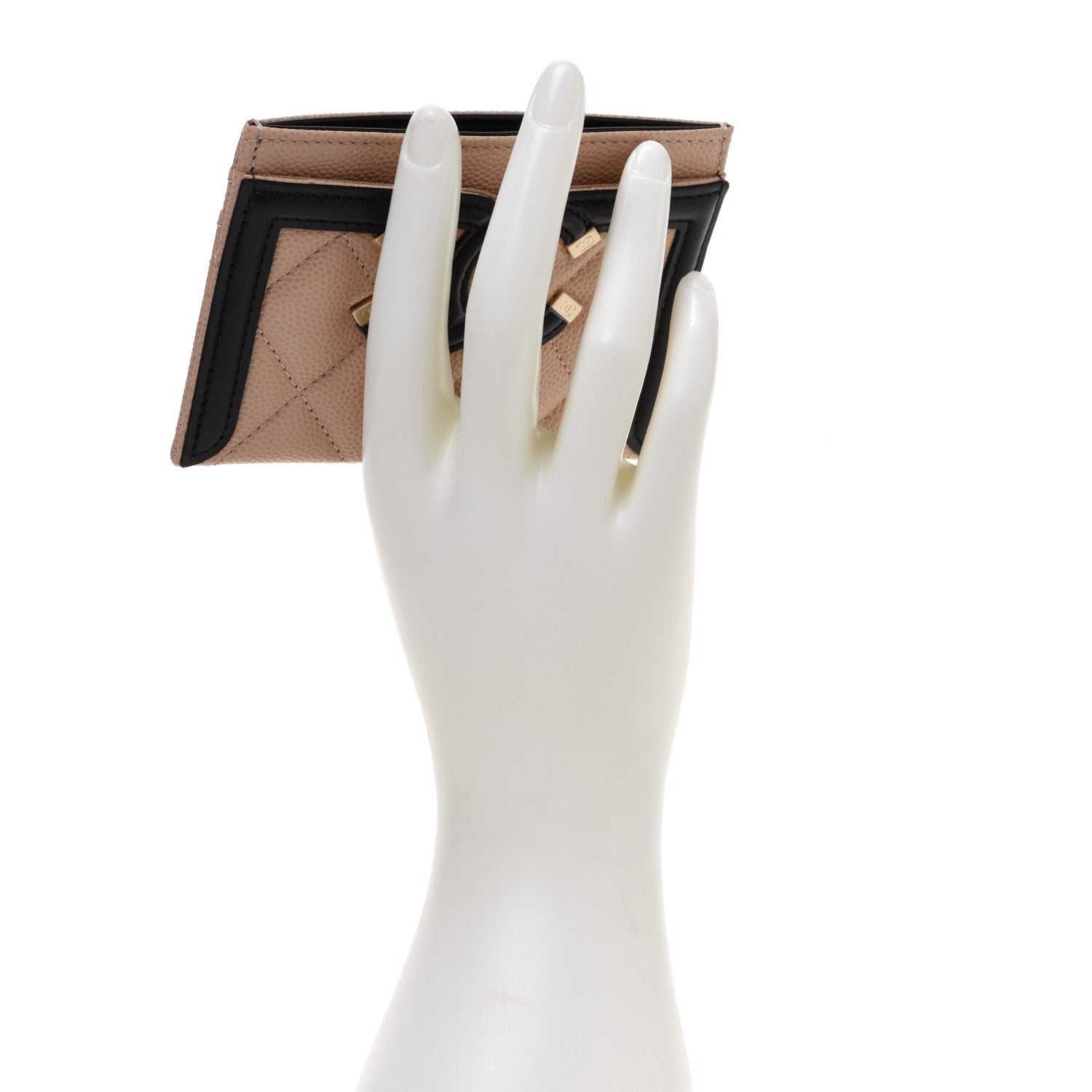 Chanel Caviar Quilted Filigree Card Holder Beige Black 2 of 9
