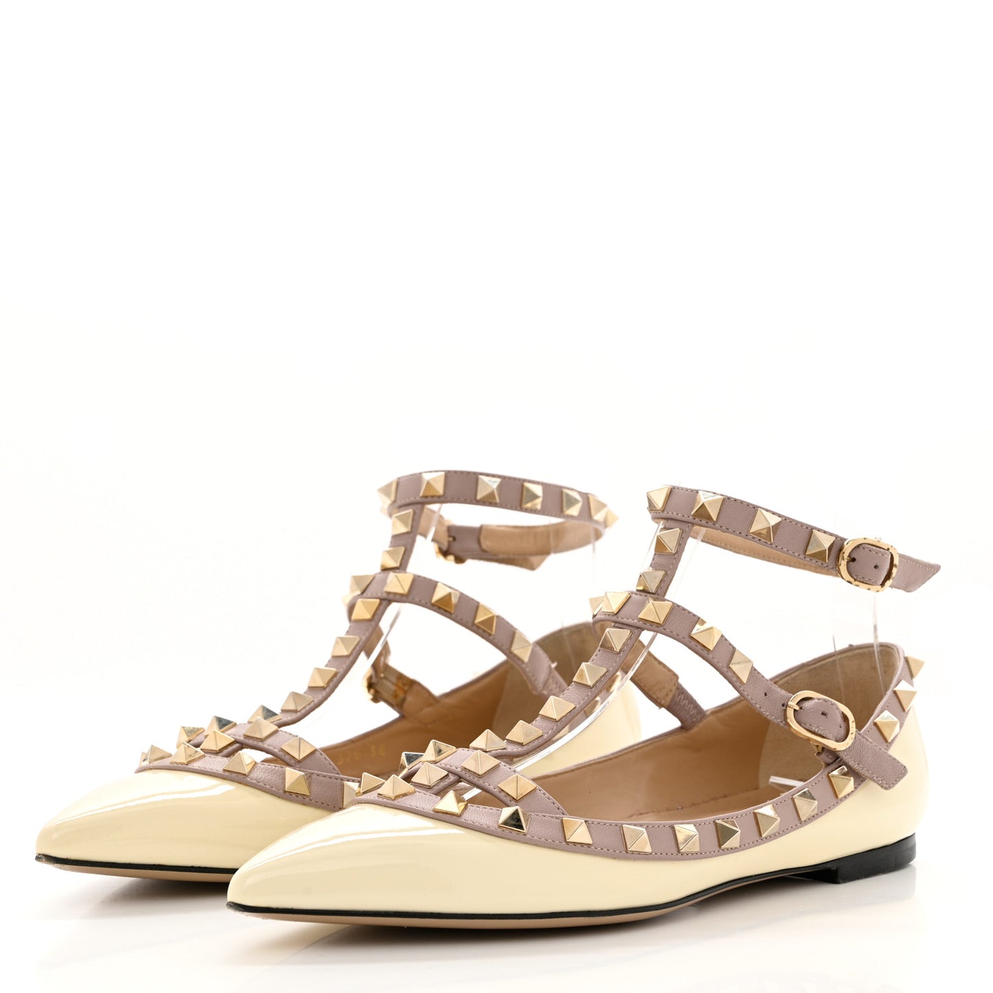 Patent Rockstud Cage Ballerina Flats 36 Light Ivory Poudre