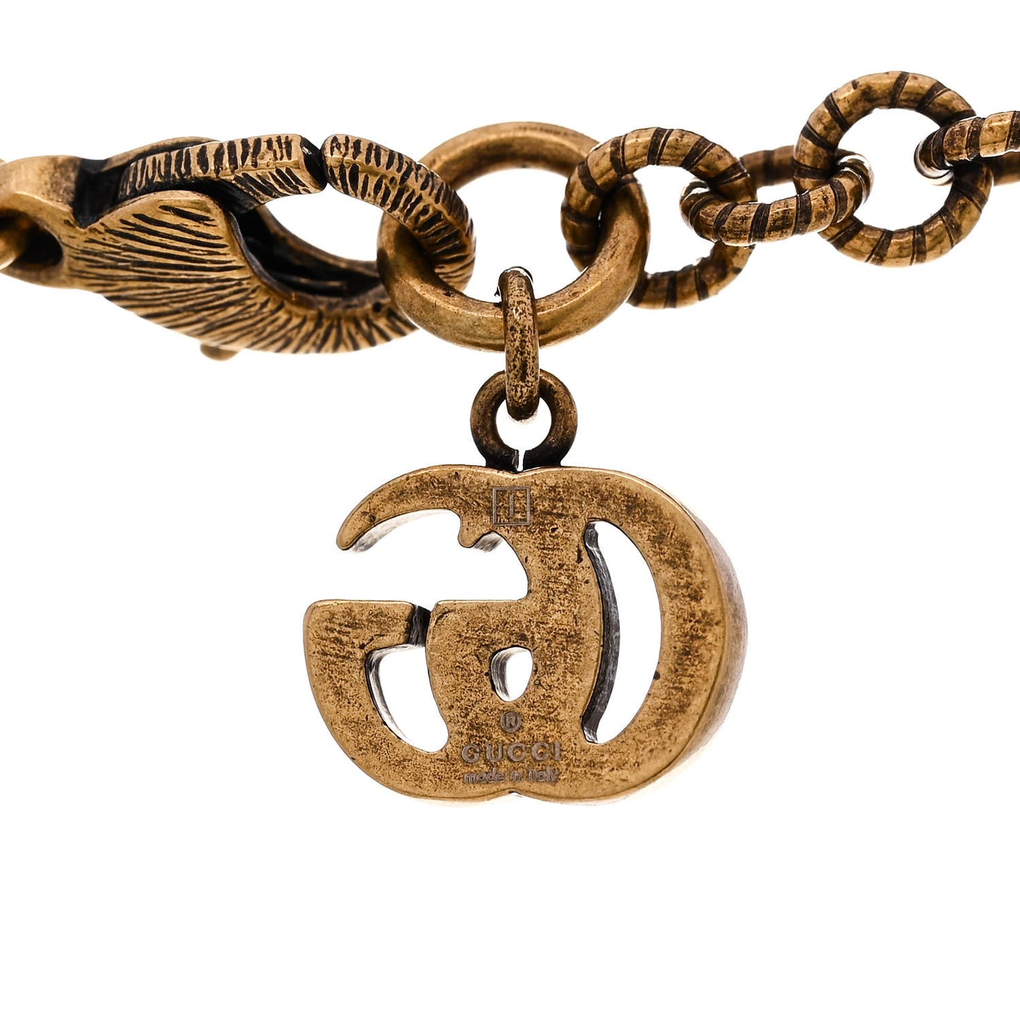 Metal Crystal Pearl Lion Head Necklace Aged Gold