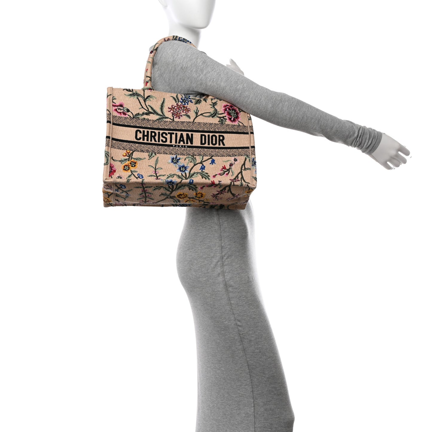 Raffia Embroidered Petites Fleurs Medium Book Tote Natural