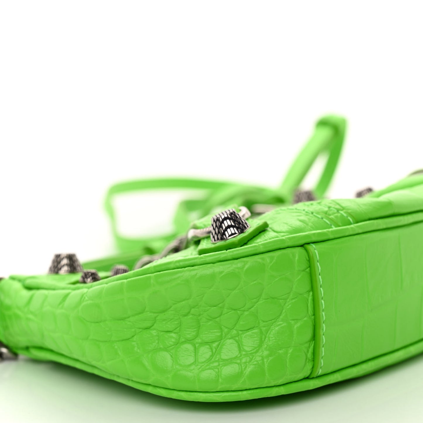 Extra Supple Calfskin Crocodile Embossed Le Cagole Mini Purse With Chain Acid Green