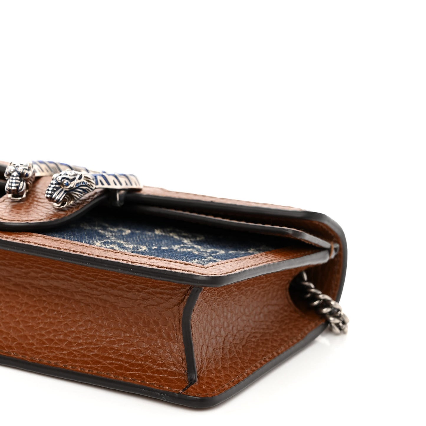 New Denim GG Monogram Dollar Calfskin Enamel Super Mini Dionysus Shoulder Bag Blue Tea Cuir Epilog Electric Blue