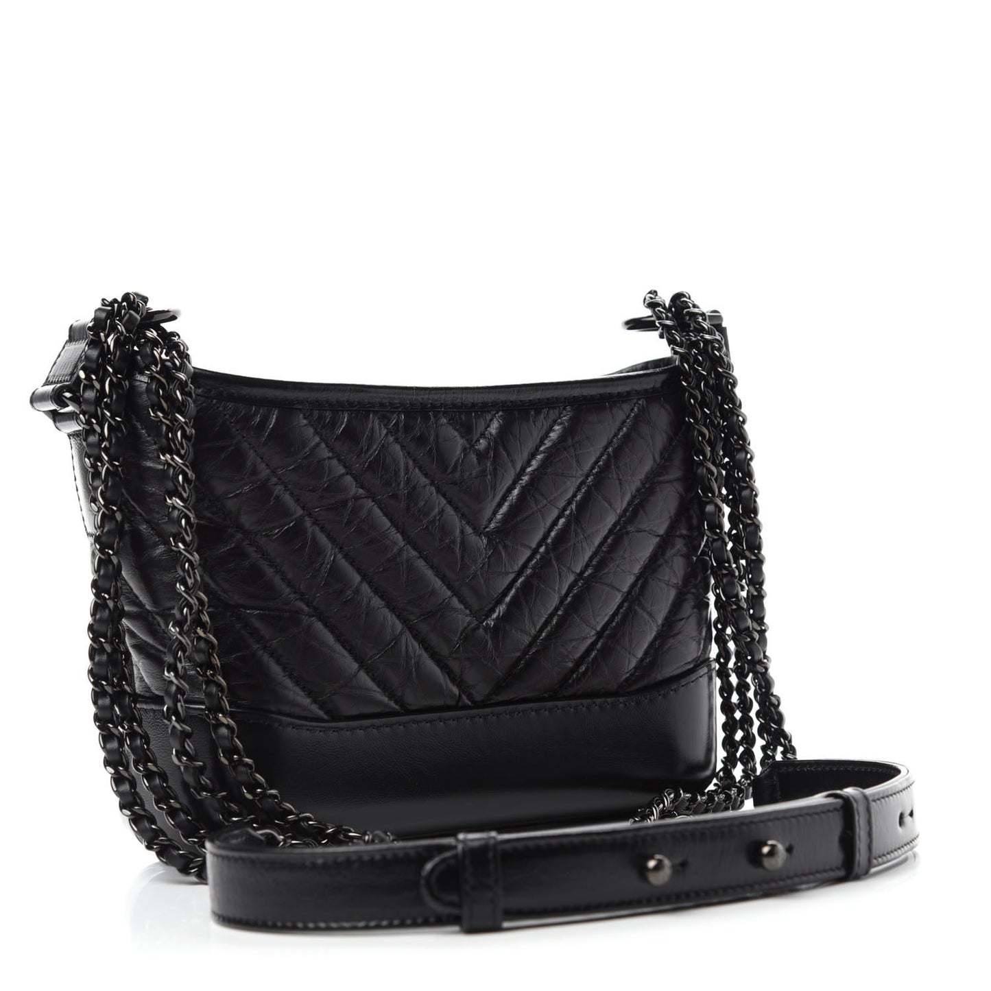 Aged Calfskin Chevron Quilted Small Gabrielle Hobo So Black