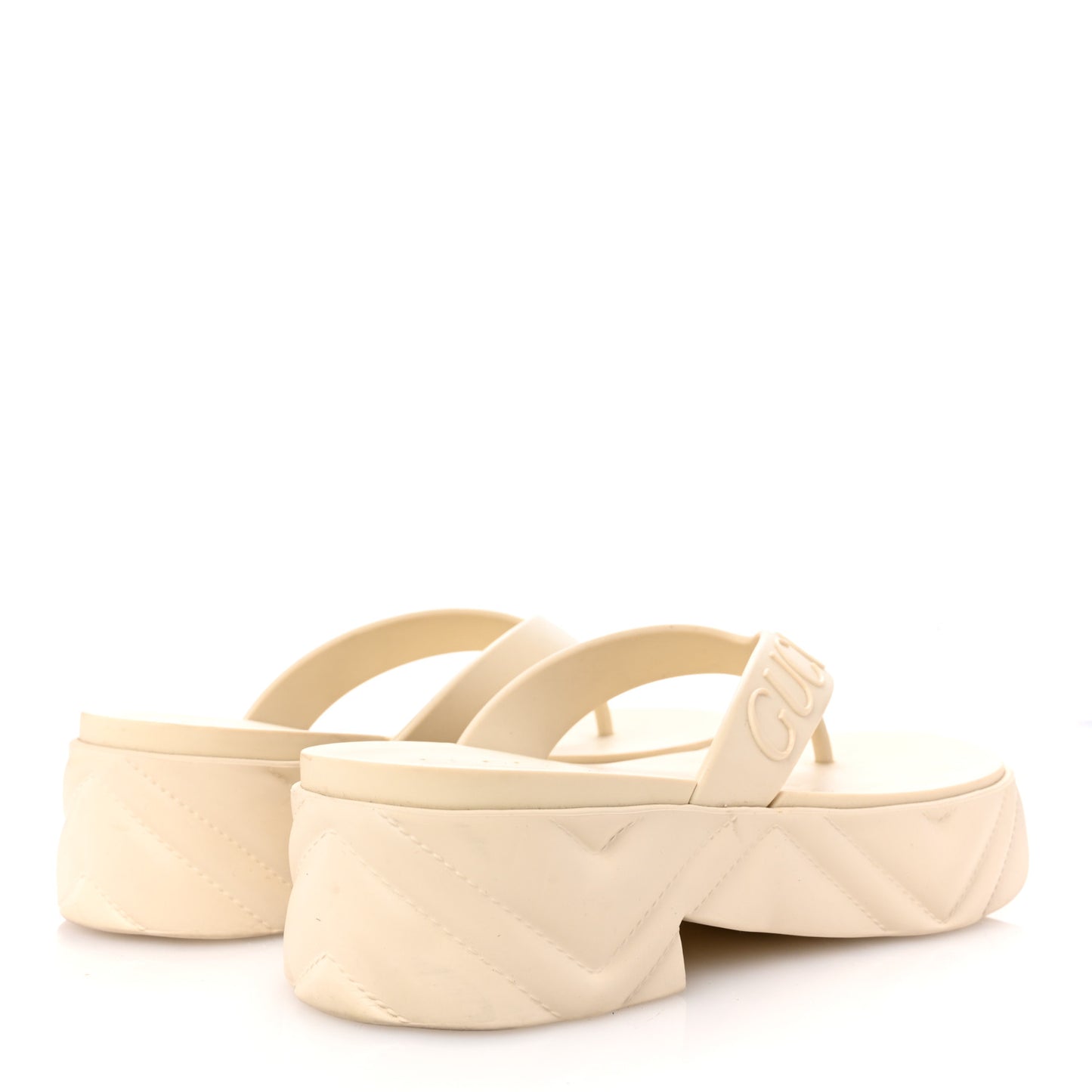 Rubber Chevron Logo Embossed Womens Thong Platform Sandals 37 White