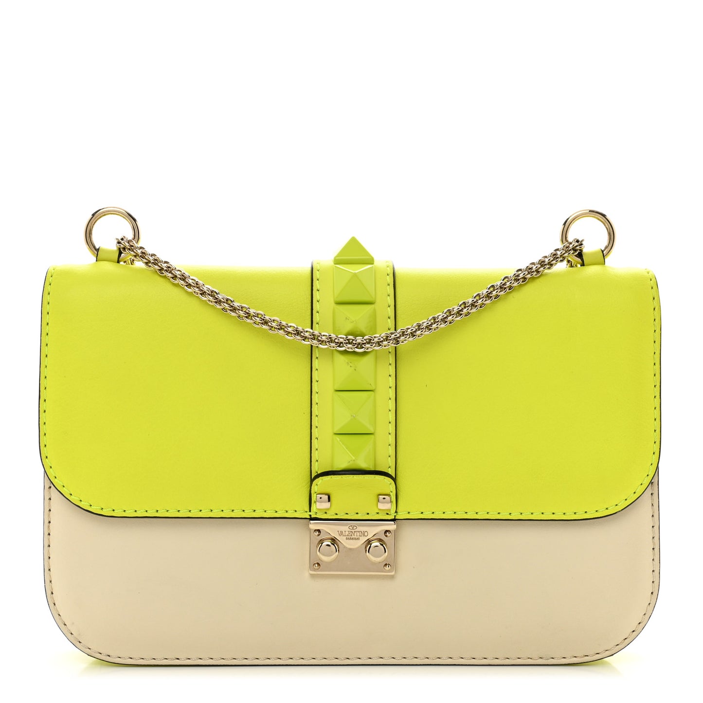 Vitello Medium Glam Lock Rockstud Flap Yellow Fluo Light Ivory