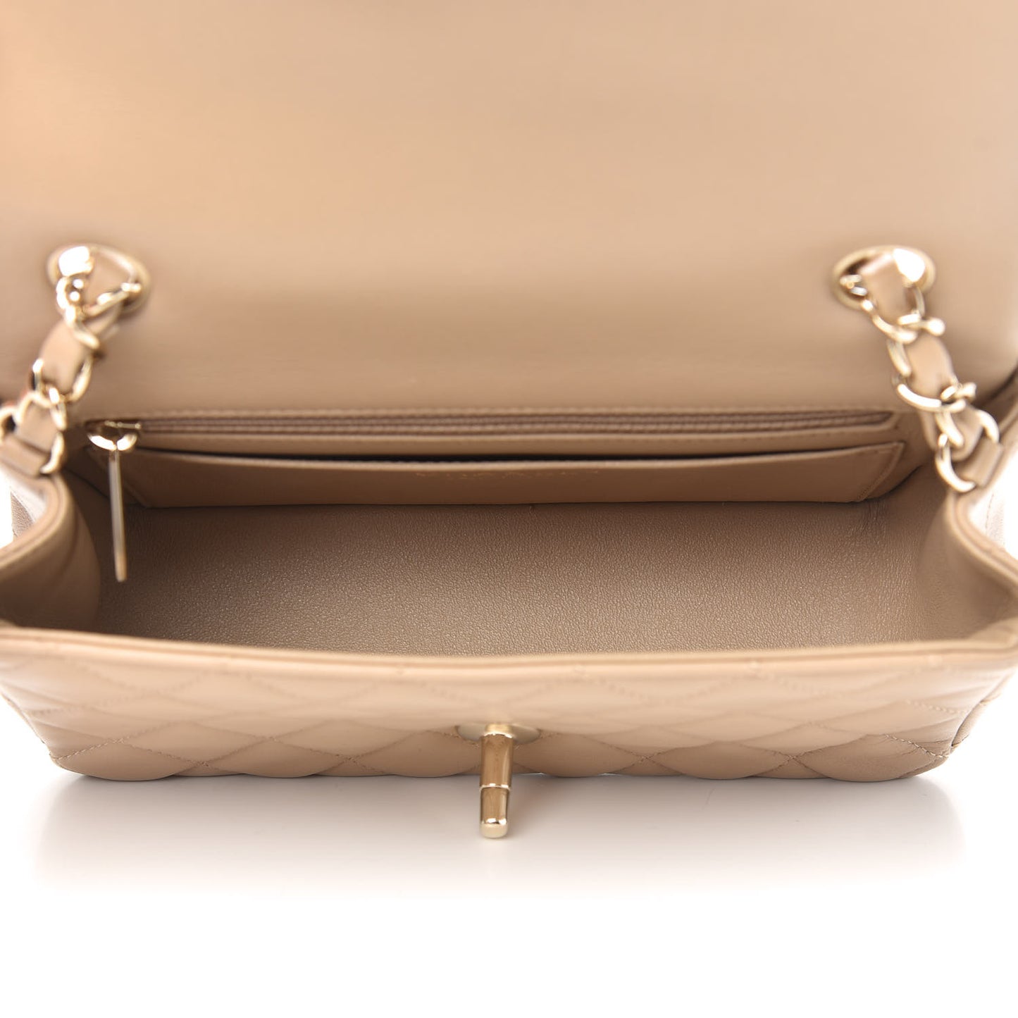 Lambskin Quilted Mini Rectangular Flap Dark Beige