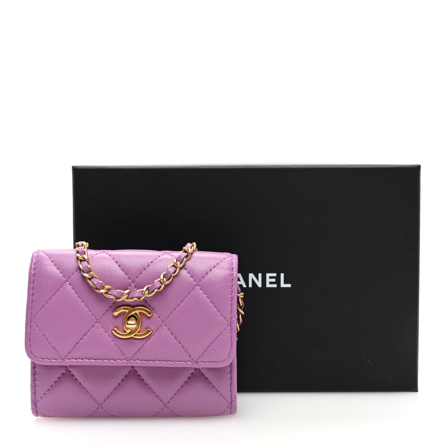 Lambskin Quilted Pearl Crush Clutch With Chain Purple