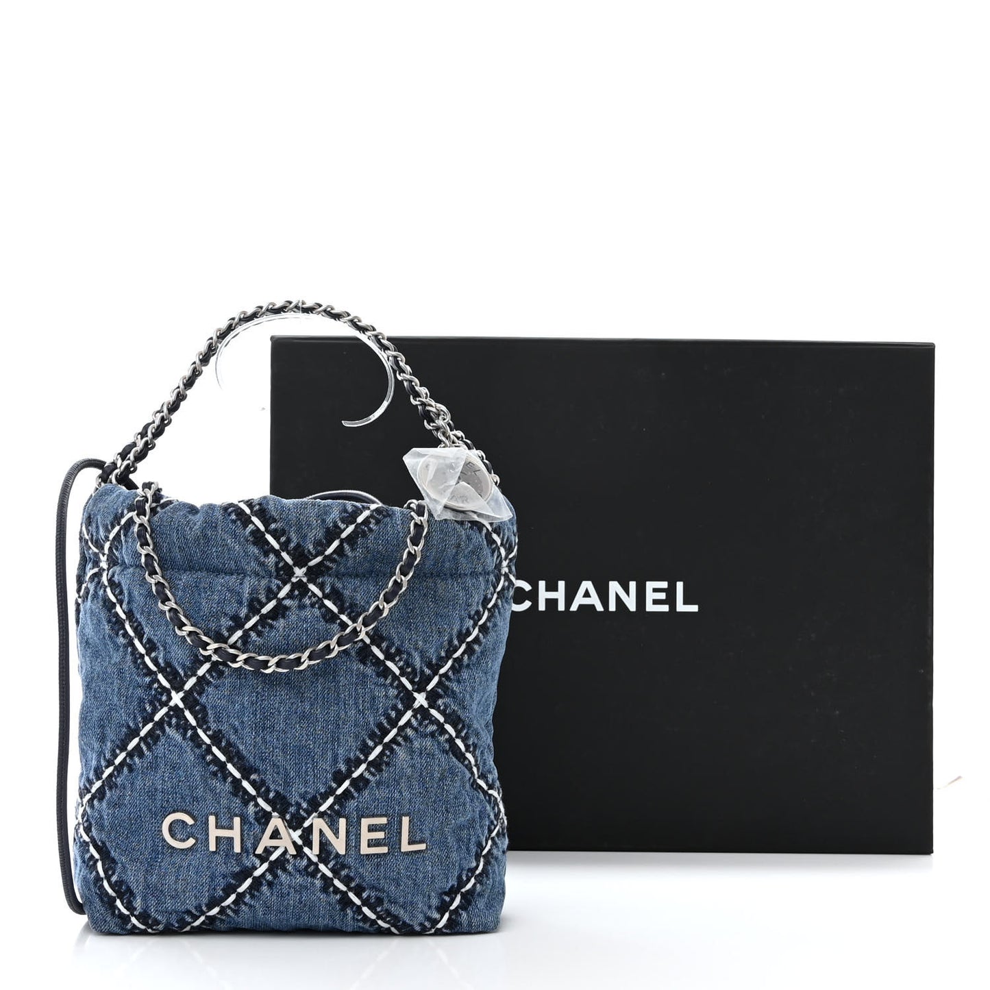 Denim Stitched Quilted Mini Chanel 22 Blue