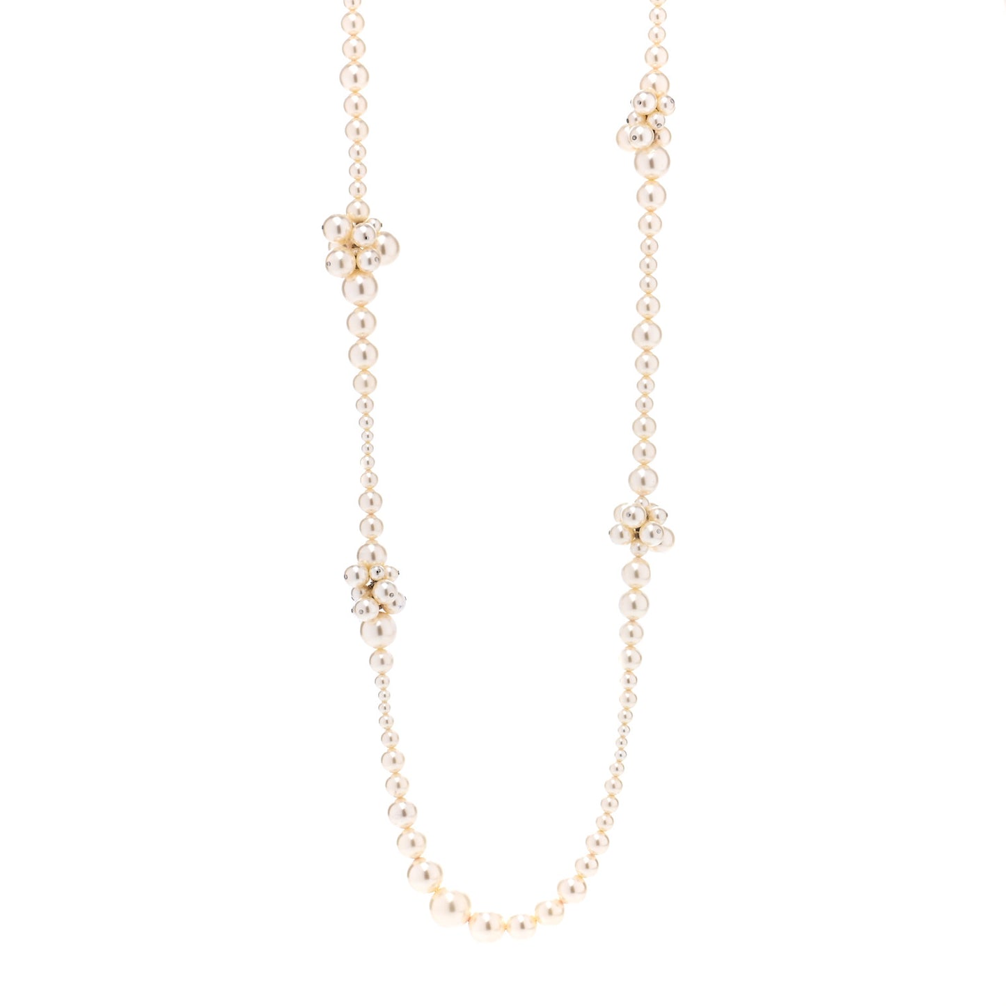 Pearl Cluster CC Long Necklace Silver