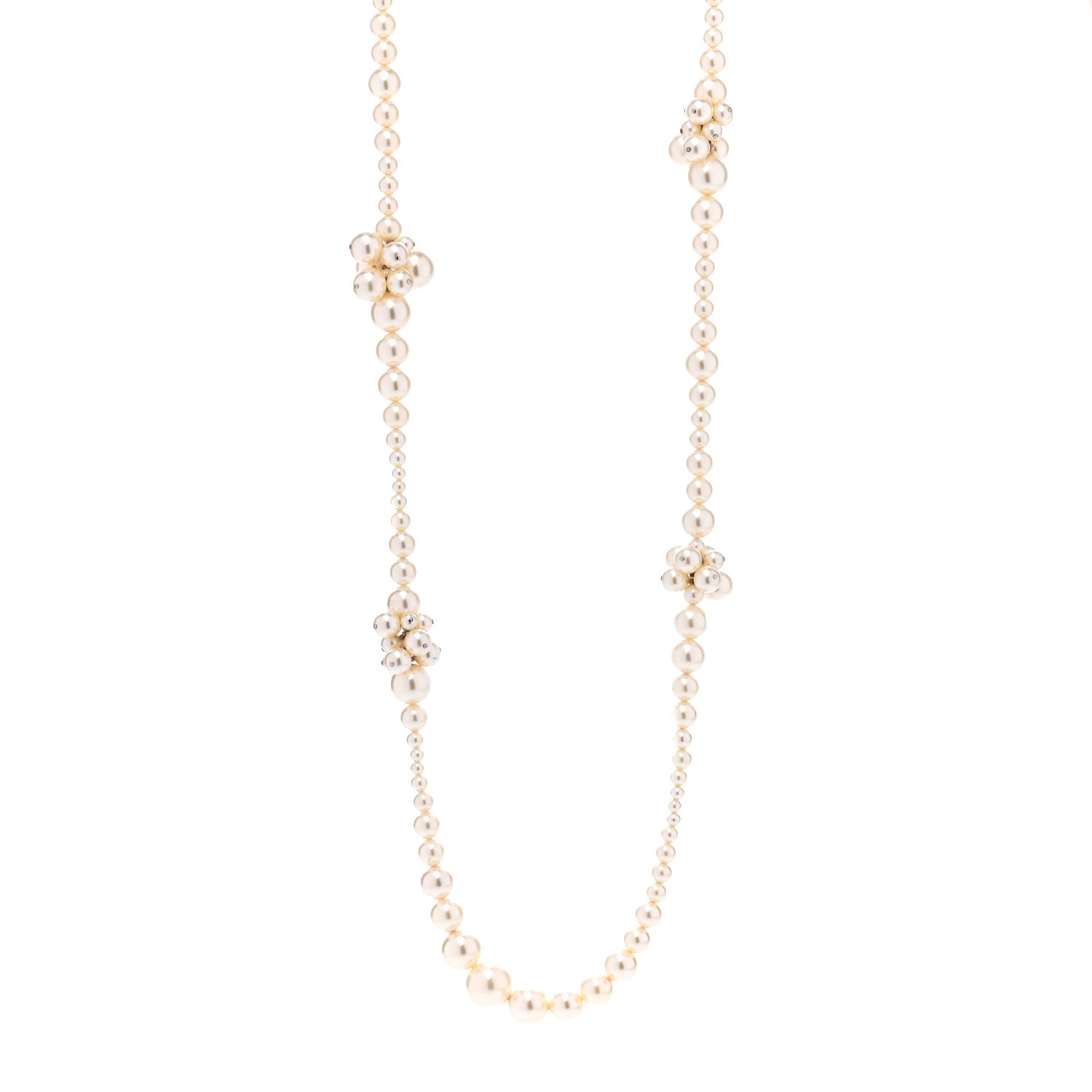 Chanel Pearl Cluster CC Long Necklace Silver 1 of 8