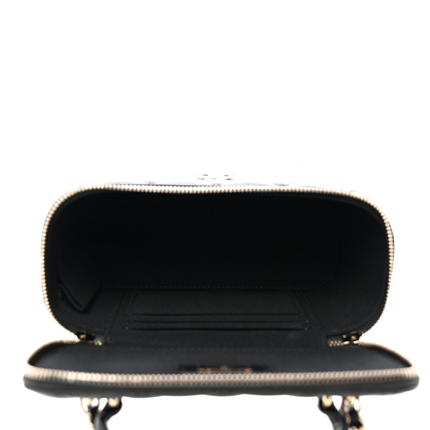 Lambskin Quilted Small Top Handle Vanity Case With Chain Black