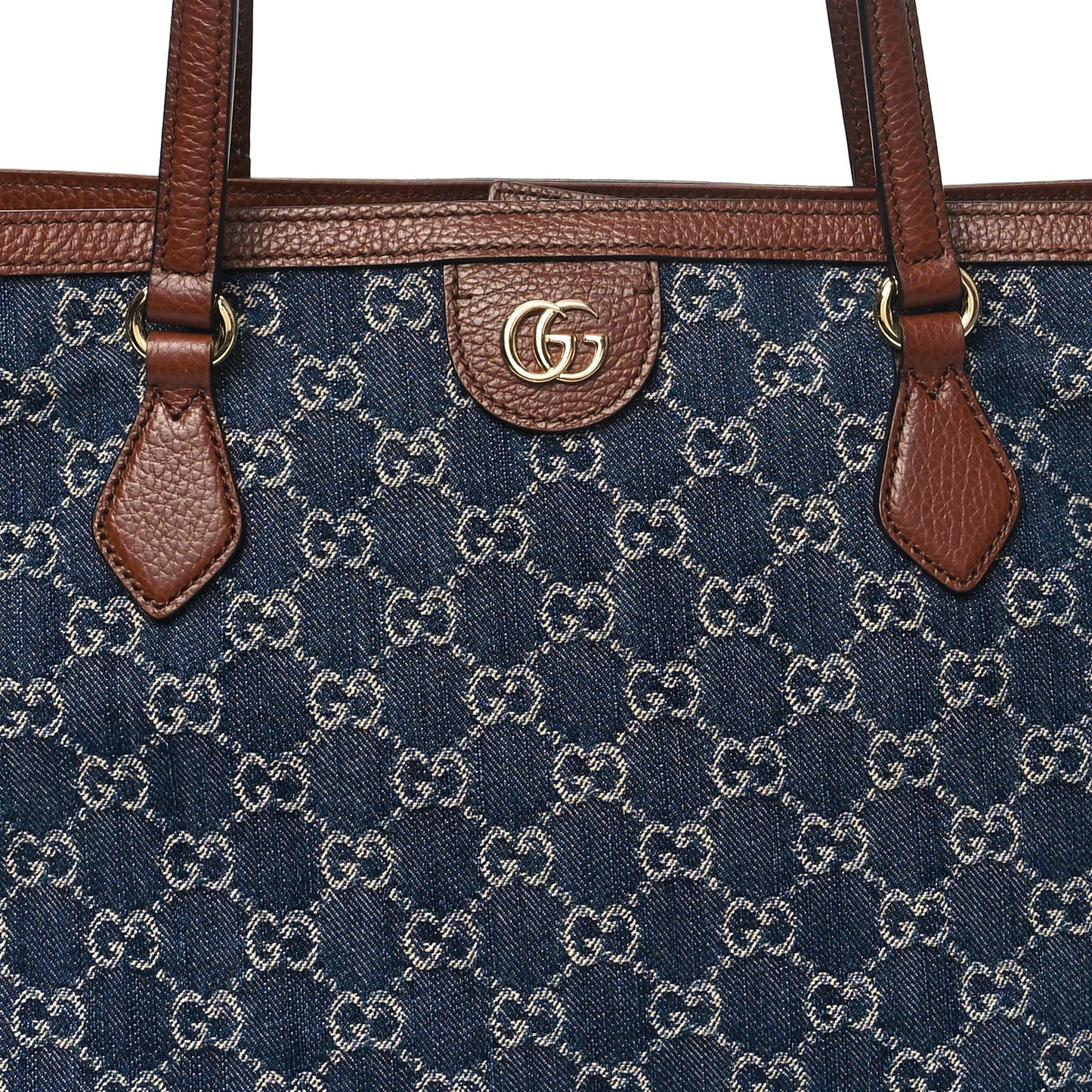 New Denim GG Monogram Medium Ophidia Shopping Tote Blue Tea Cuir
