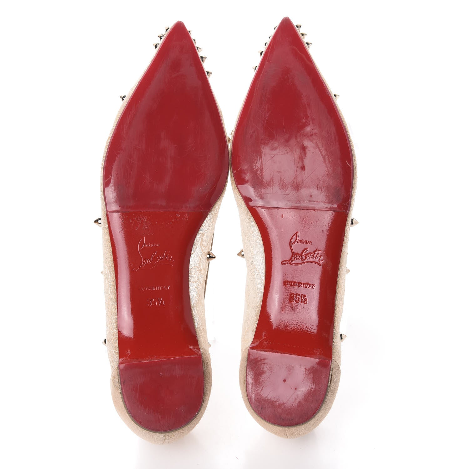 Christian Louboutin Rete Lace Chantilly 554 Spikes Flats 35.5 Nude 6 of 12