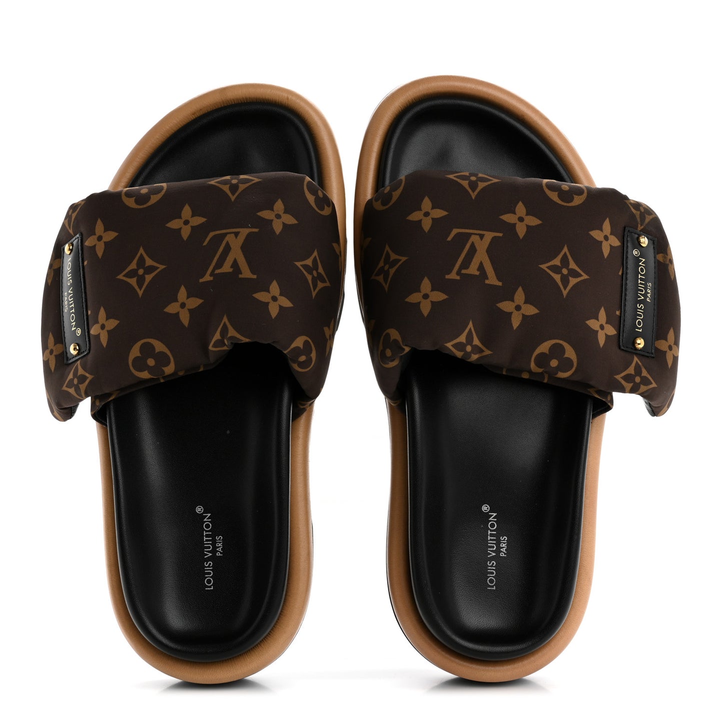 Nylon Monogram LV Pool Pillow Flat Comfort Mule 37 Cacao Brown