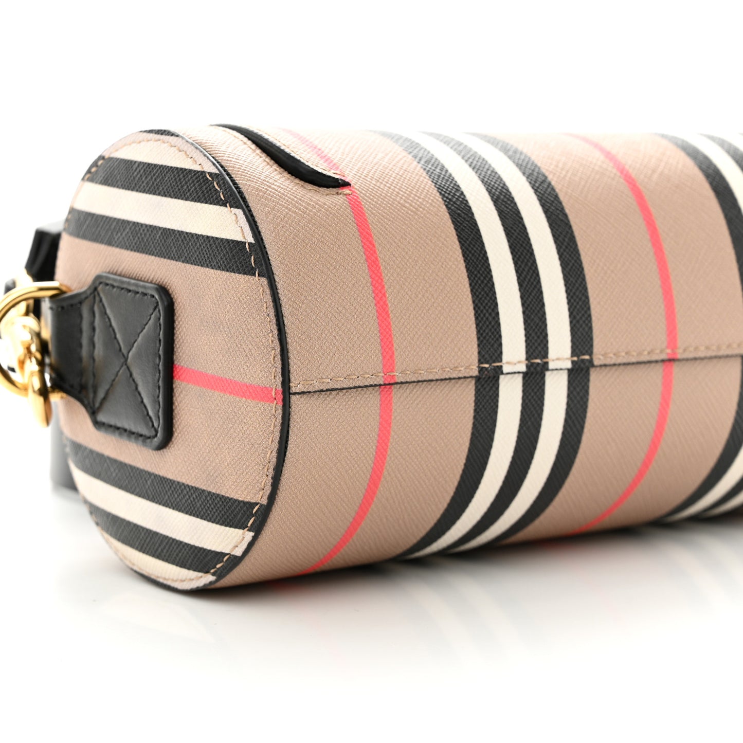 E-Canvas Calfskin Stripe Icon Barrel Bag Archive Beige