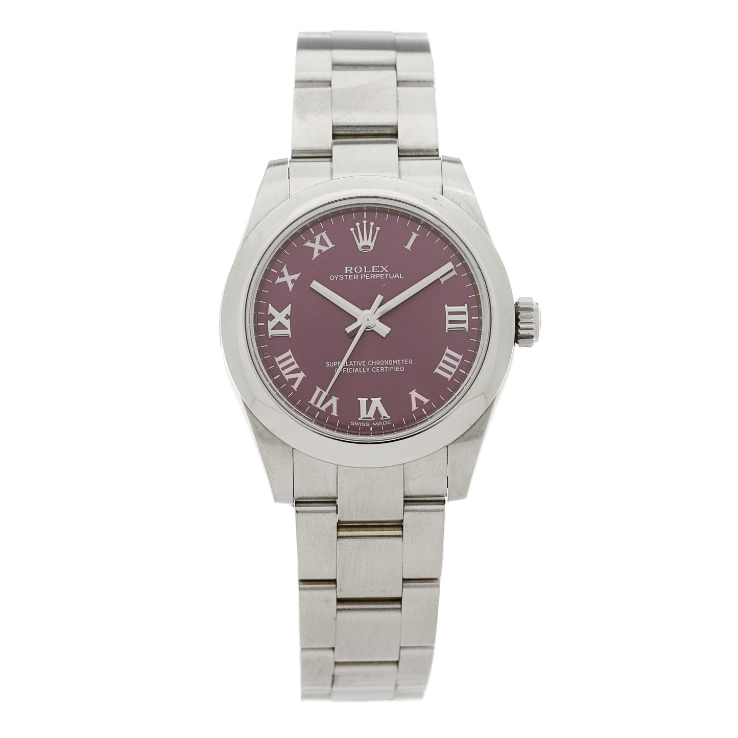 Stainless Steel 31mm Oyster Perpetual Watch Red Grape Roman 177200