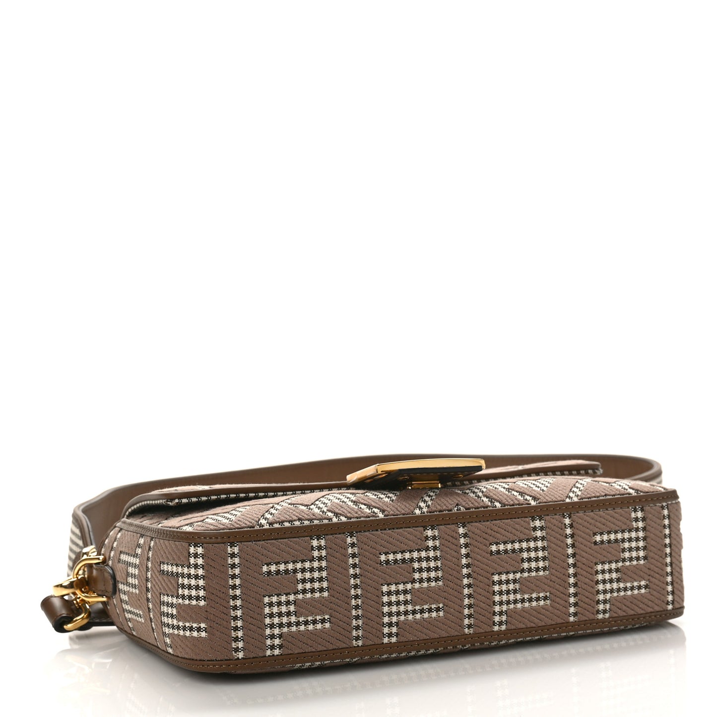 Wool Vitello King Houndstooth FF Embroidered Baguette Beige Moro
