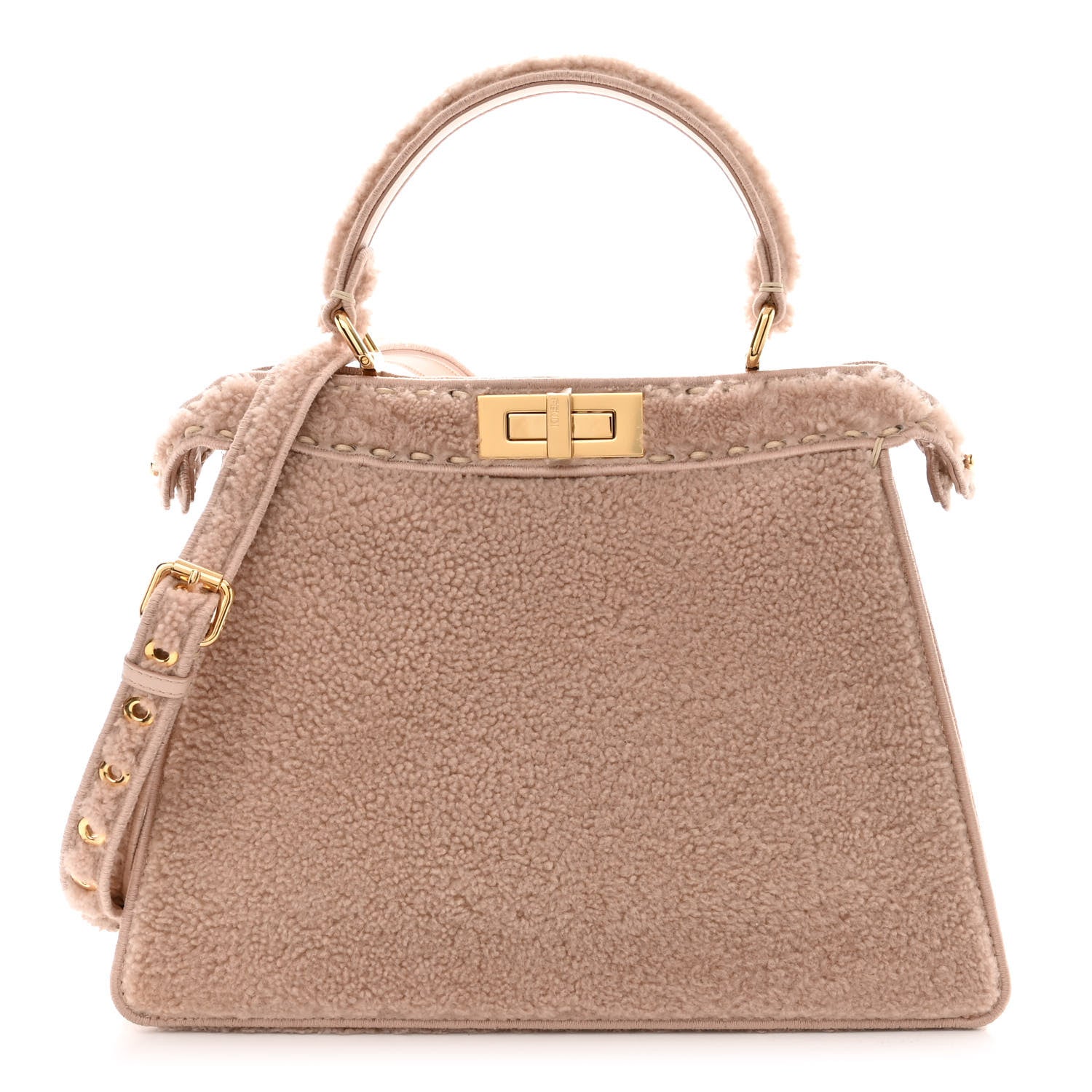 Fendi Curly Shearling Shiny Nappa Medium Peekaboo I SEE U Satchel Rosa Plaster 1 of 12