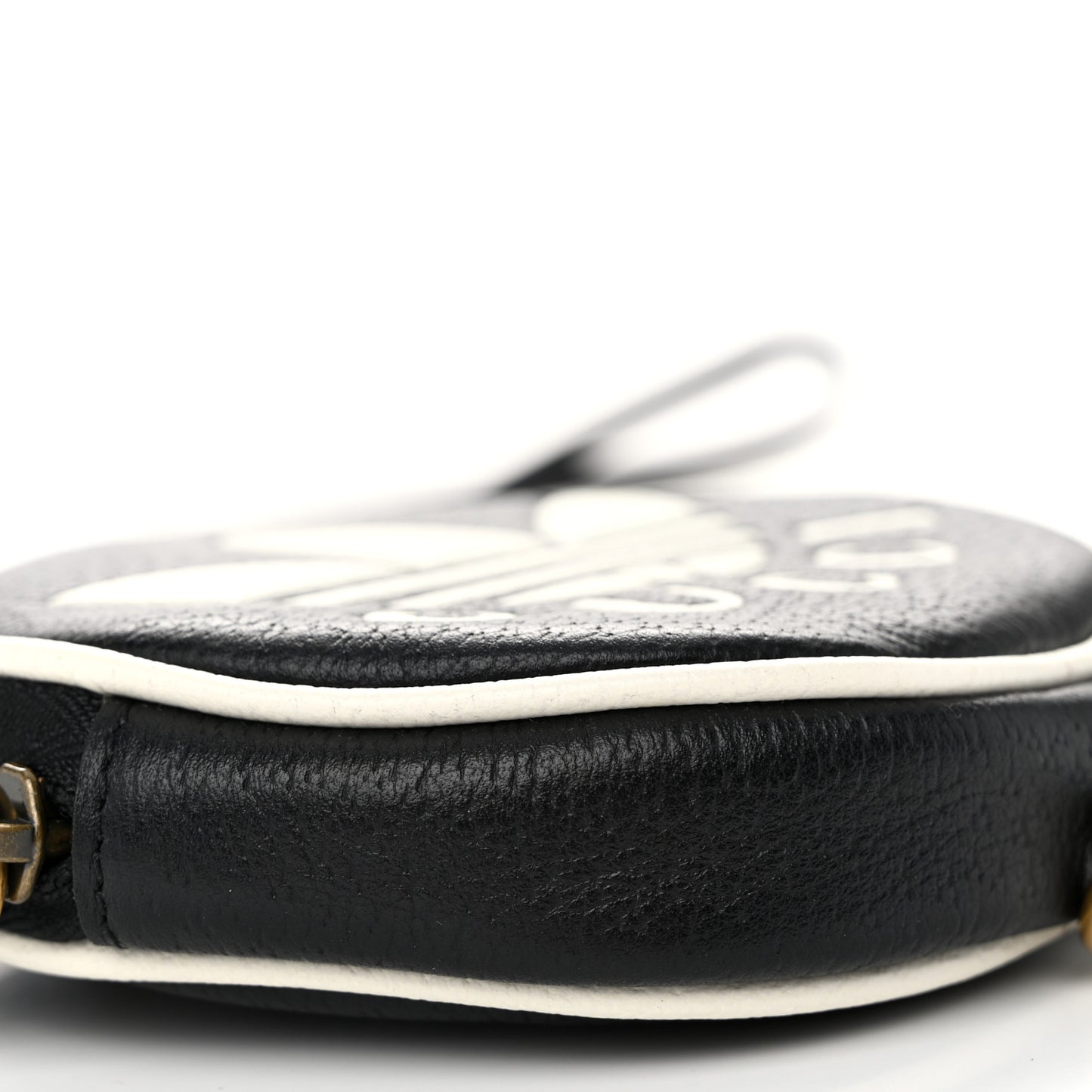 X ADIDAS Textured Dollar Calfskin Web Trefoil Mini Pouch Set Shoulder Bag Black Off White