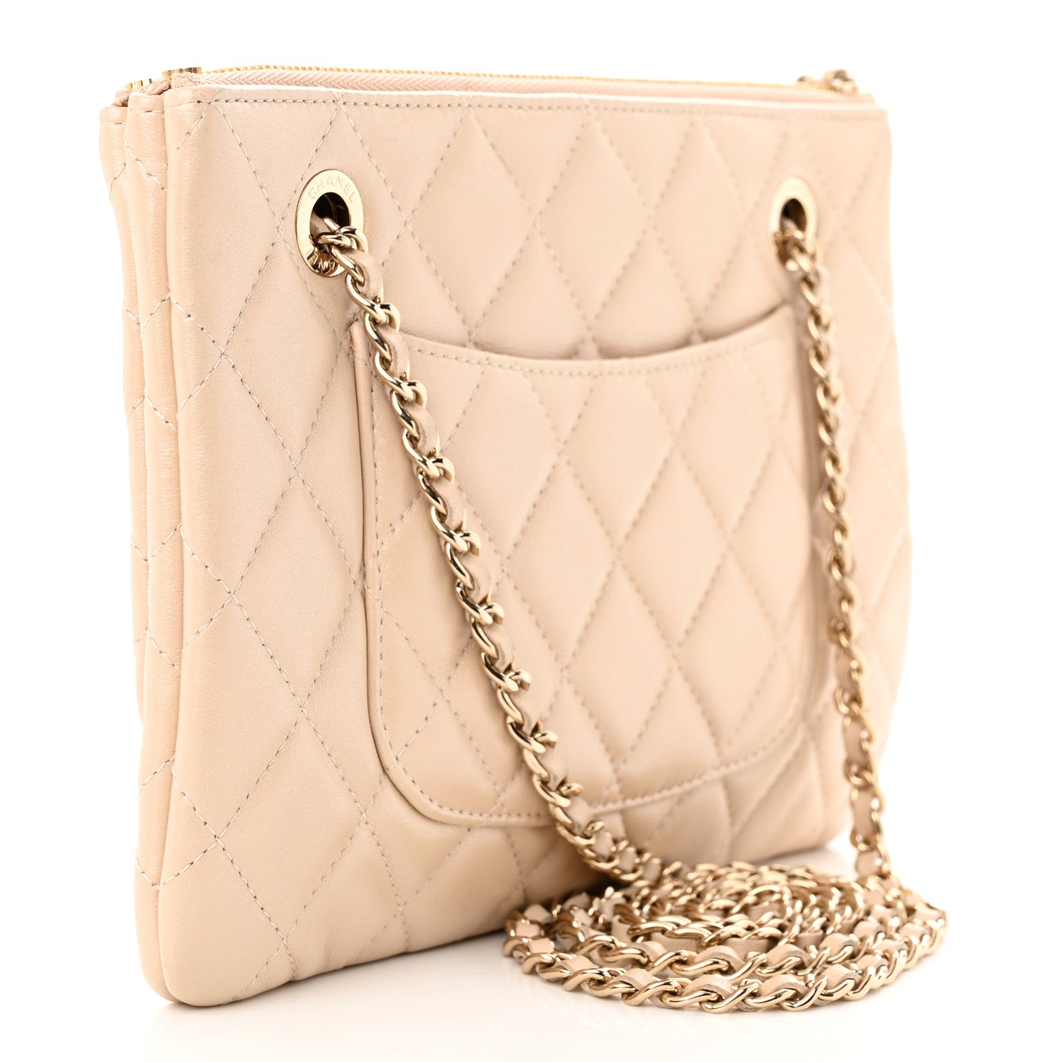 Chanel Shiny Lambskin Quilted Small Double Case With Strap Beige 3 of 11