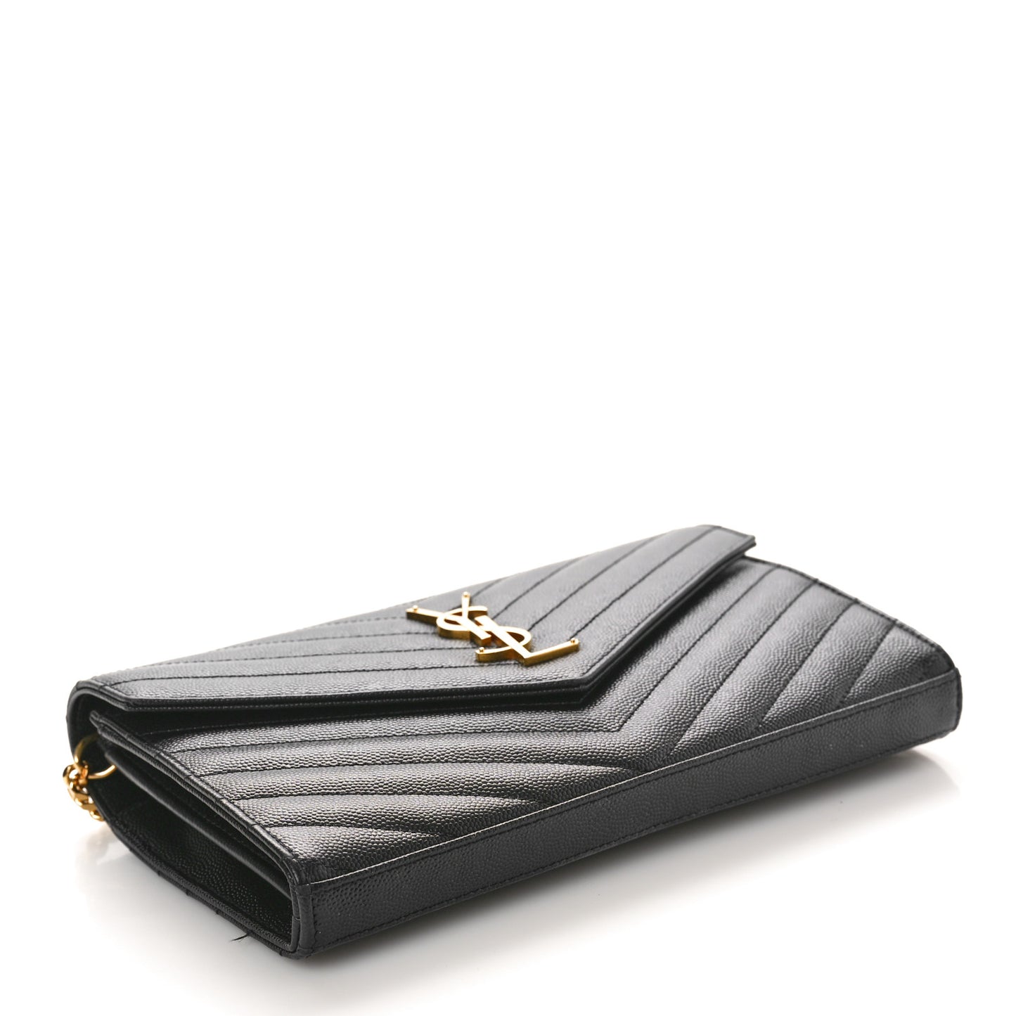 Grain De Poudre Matelasse Chevron Monogram Chain Wallet Black