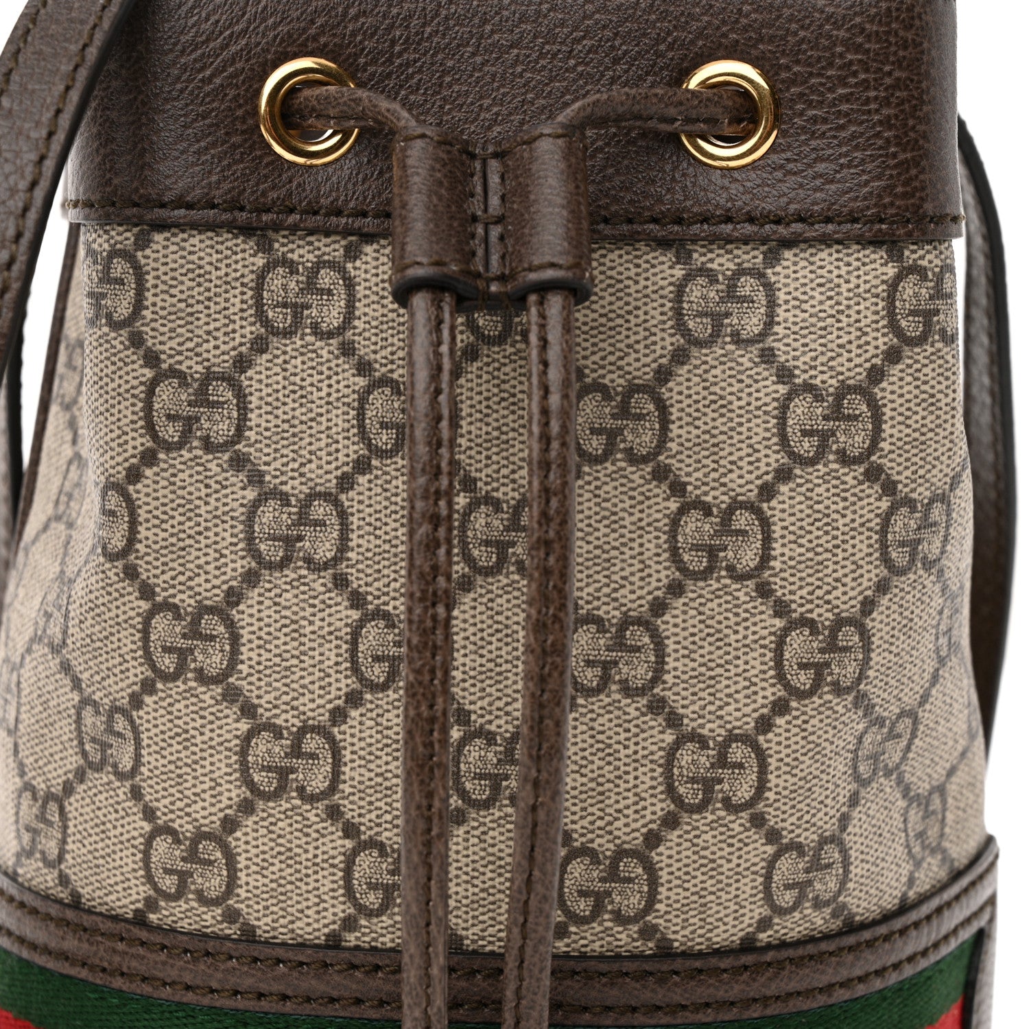 Gucci GG Supreme Monogram Web Mini Ophidia Bucket Bag Brown 8 of 10