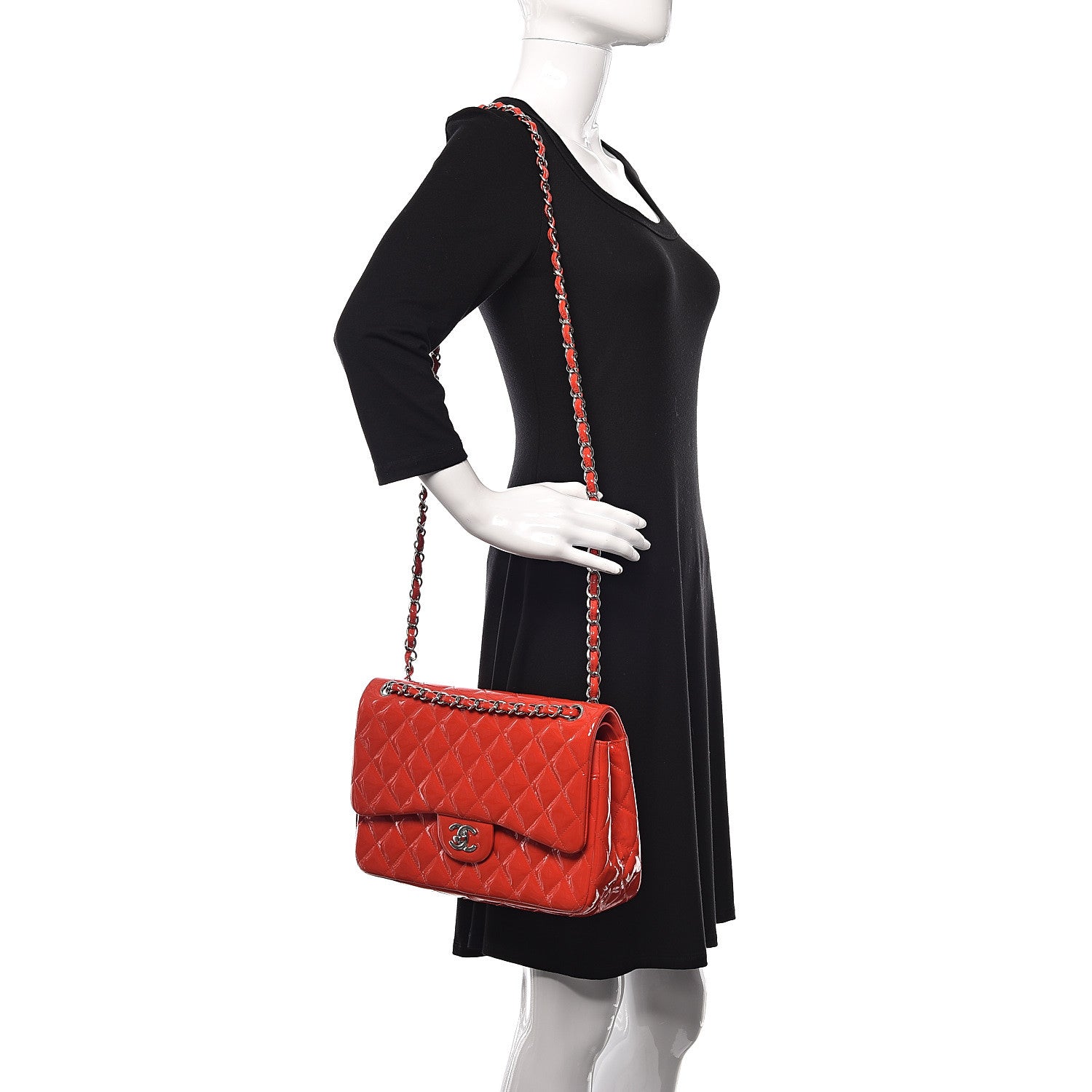 Chanel Patent Quilted Jumbo Double Flap Red 2 of 11