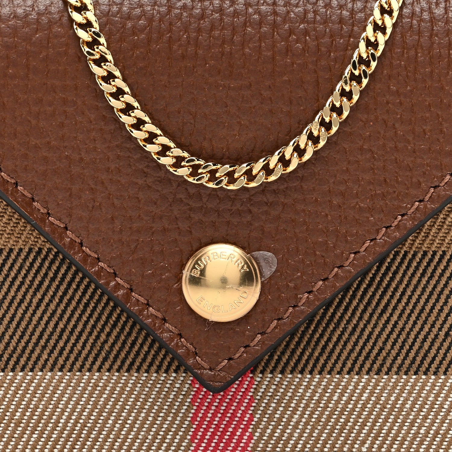 Burberry Grainy Calfskin Vintage Check Jade Card Case On Chain Tan 7 of 9
