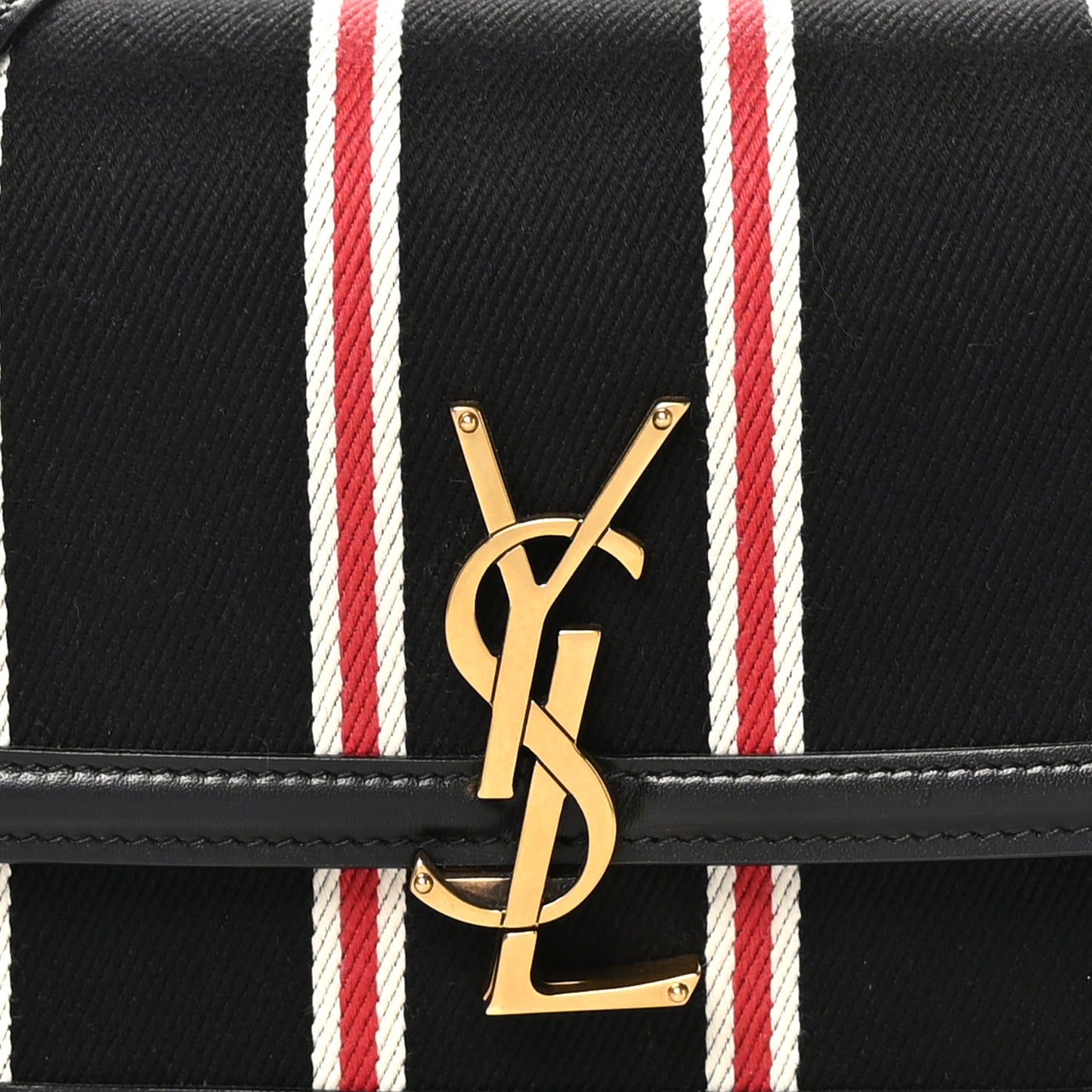 Canvas Striped Calfskin Small Solferino Satchel Black Red