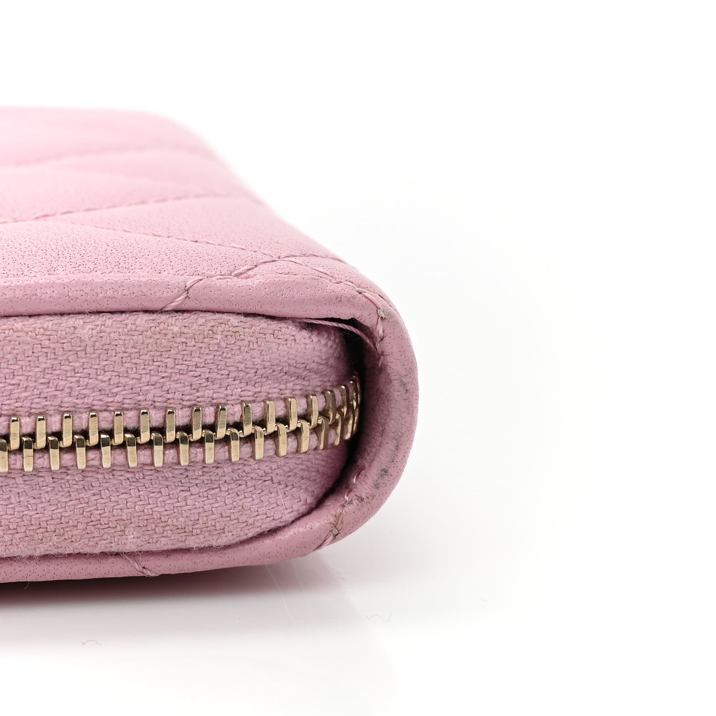 Iridescent Calfskin Quilted Zip Coin Purse Wallet Light Pink
