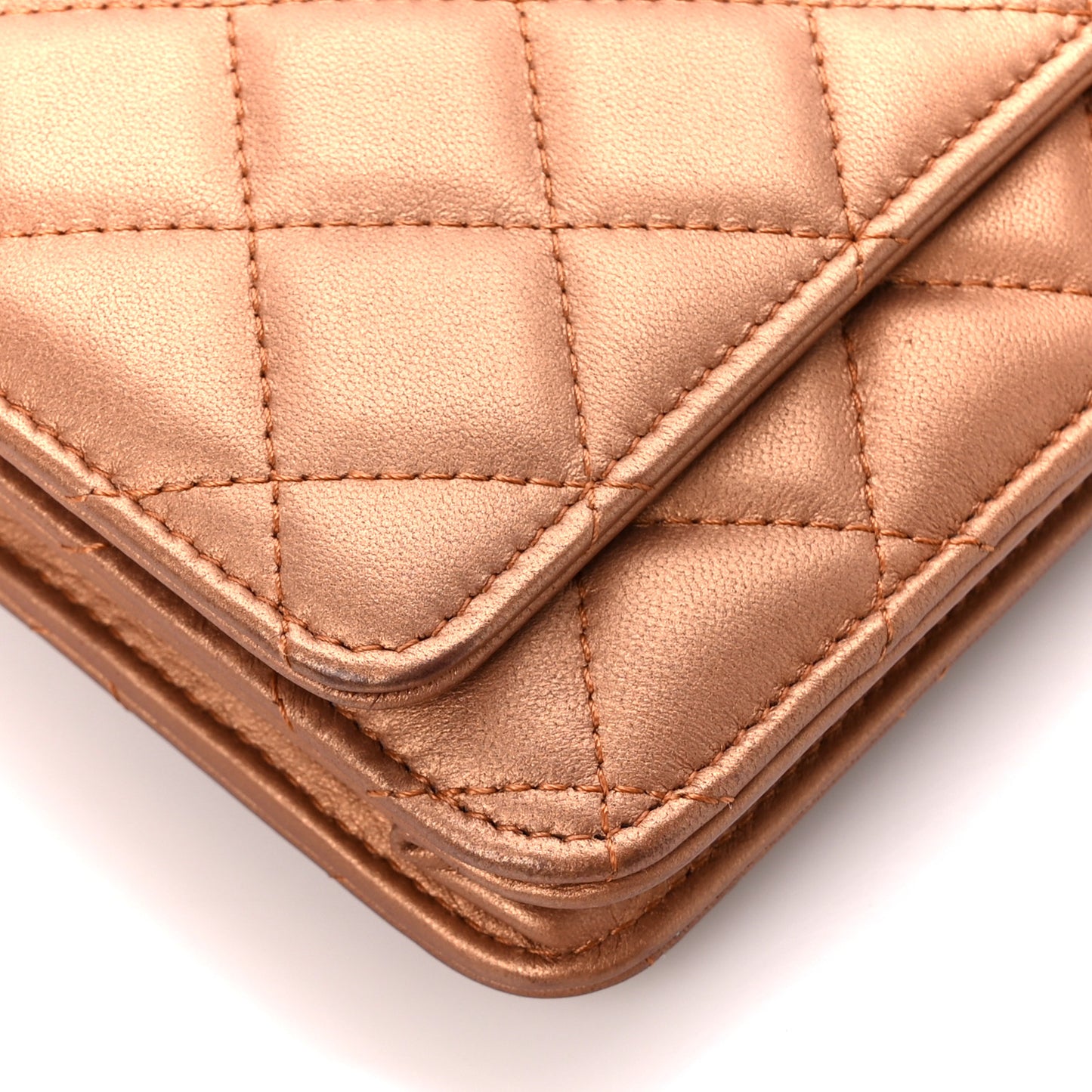 Metallic Lambskin Quilted Wallet On Chain WOC Golden